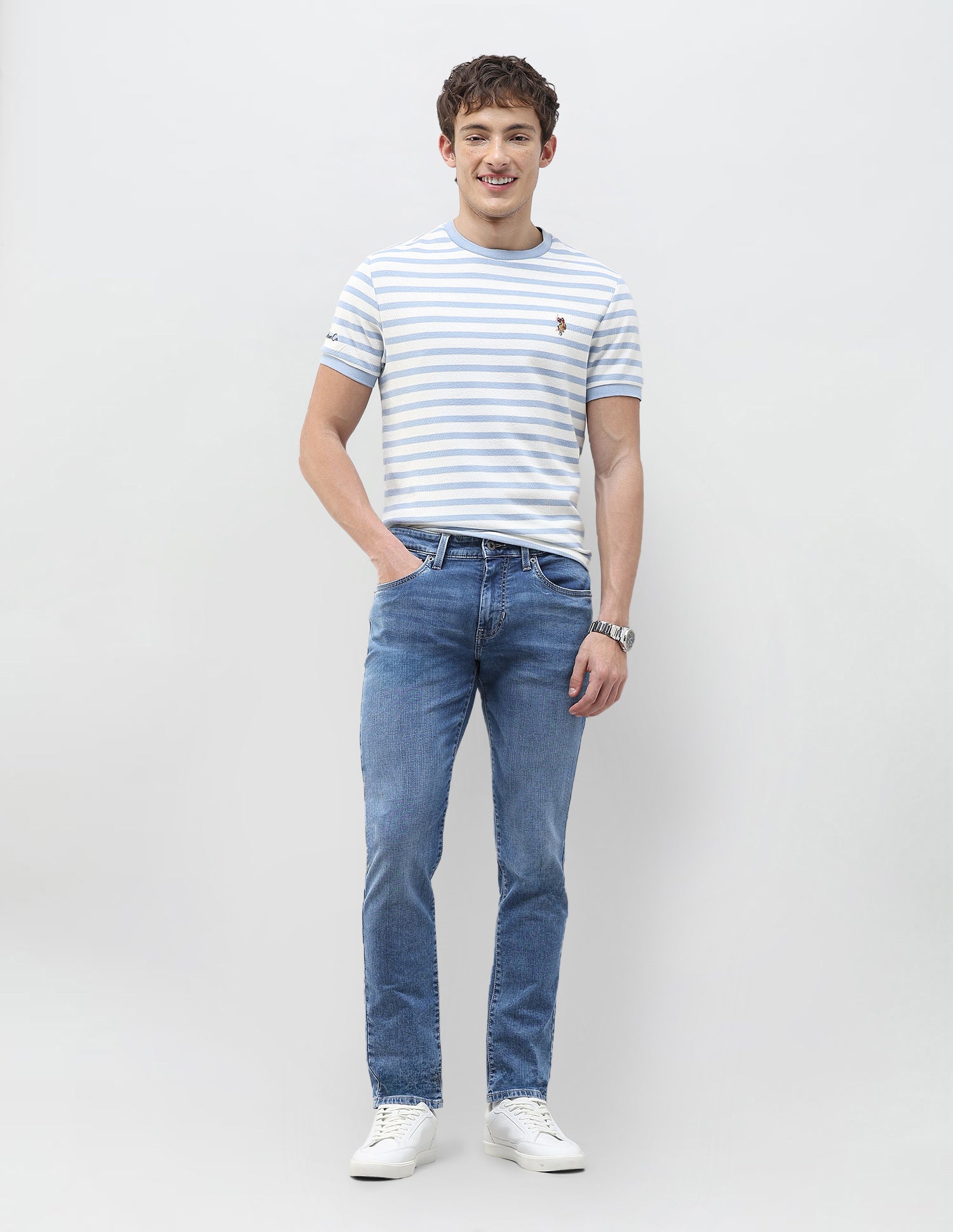 Brandon Slim Tapered Fit Blue Jeans Light Blue - U.S. Polo Assn. India | Large