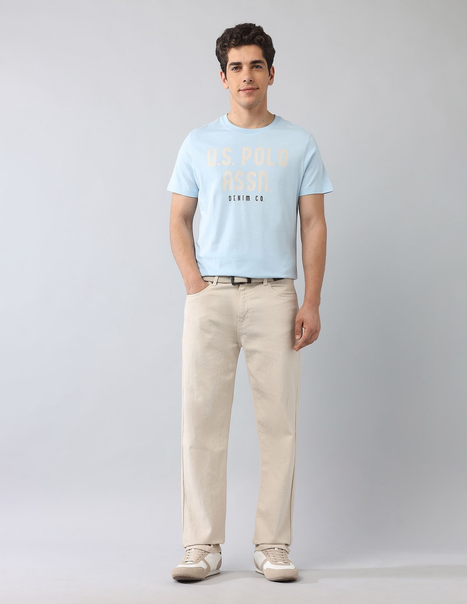 Muscle Fit Brand Printed T-Shirt Light Blue - U.S. Polo Assn. India | Large