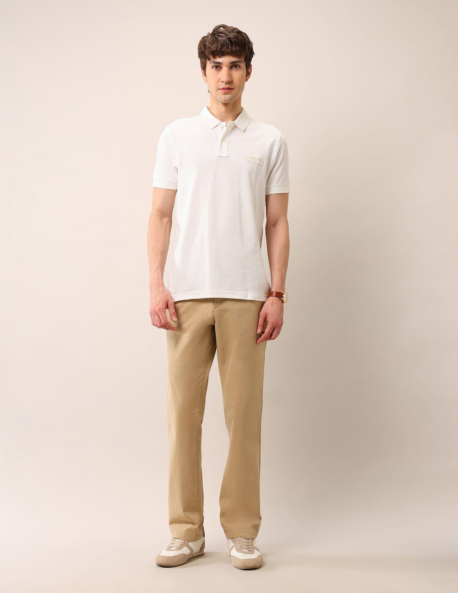 Brand Embroidered Muscle Fit Polo Shirt Ivory - U.S. Polo Assn. India | Large
