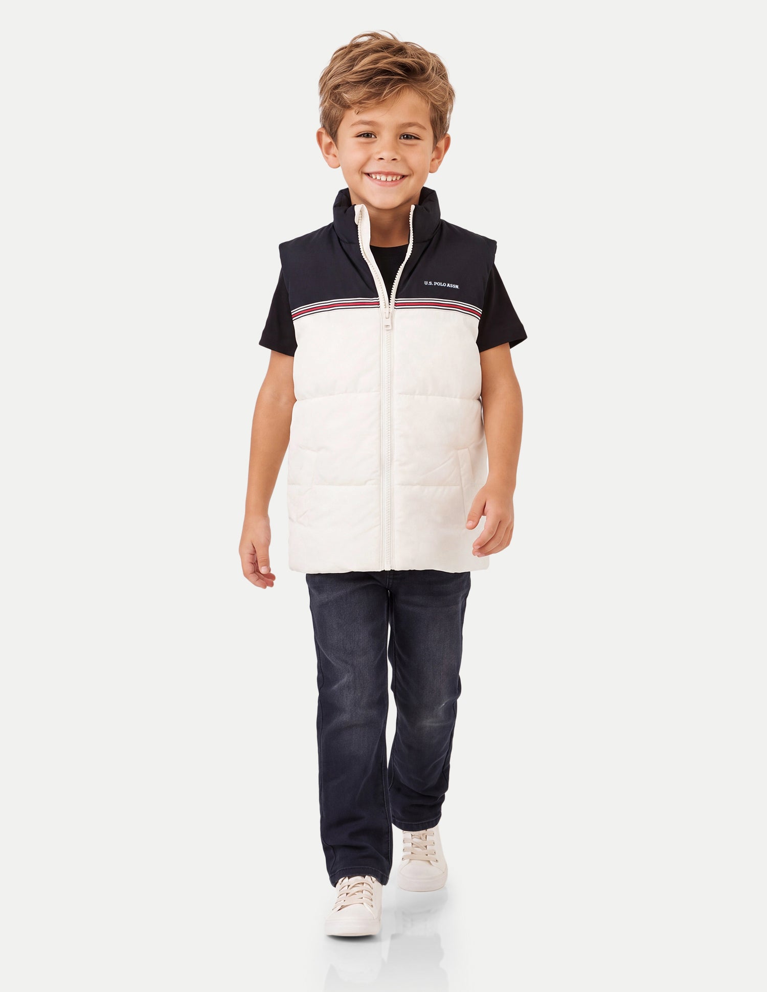 Colourblocked Regular Fit Puffer Jacket White - U.S. Polo Assn. India | Large