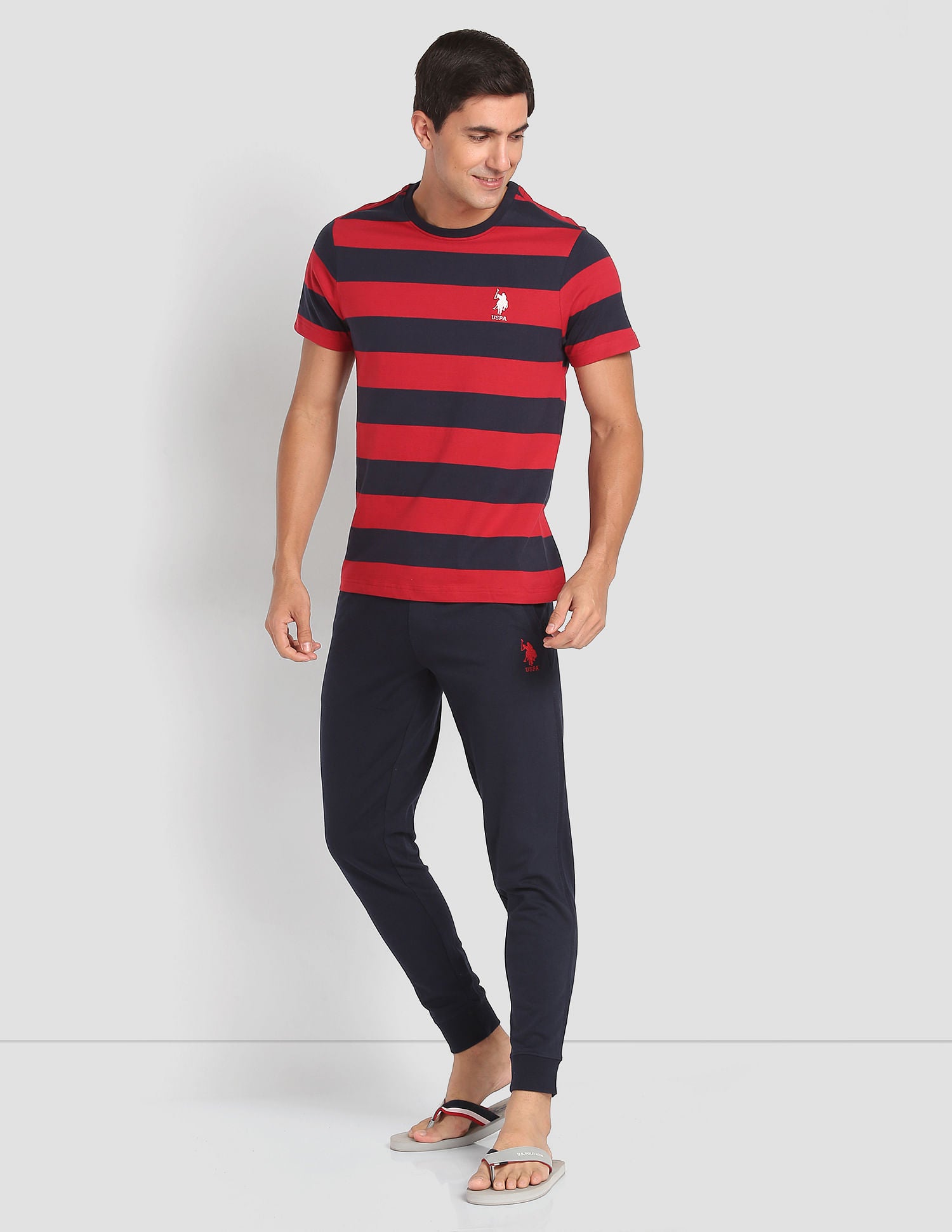 Crew Neck Striped I688 Lounge T-Shirt - Pack Of 1 Red and Navy - U.S. POLO ASSN. | Large
