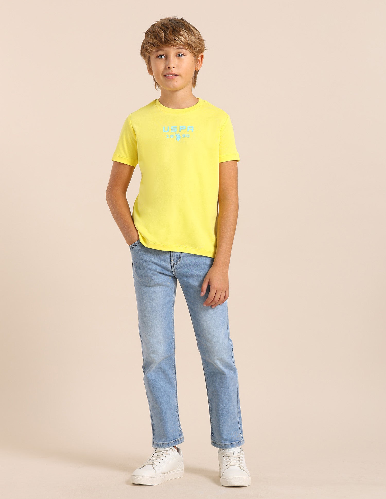 Boys Solid Regular Fit T-Shirt Light Yellow - U.S. POLO ASSN. | Large