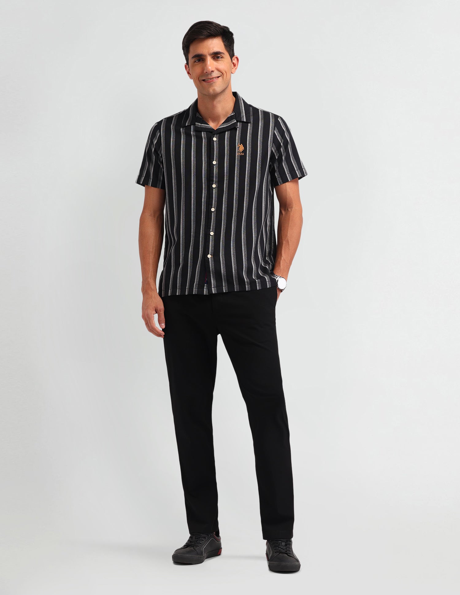 Vertical Striped Slim Fit Shirt Black - U.S. Polo Assn. India | Large