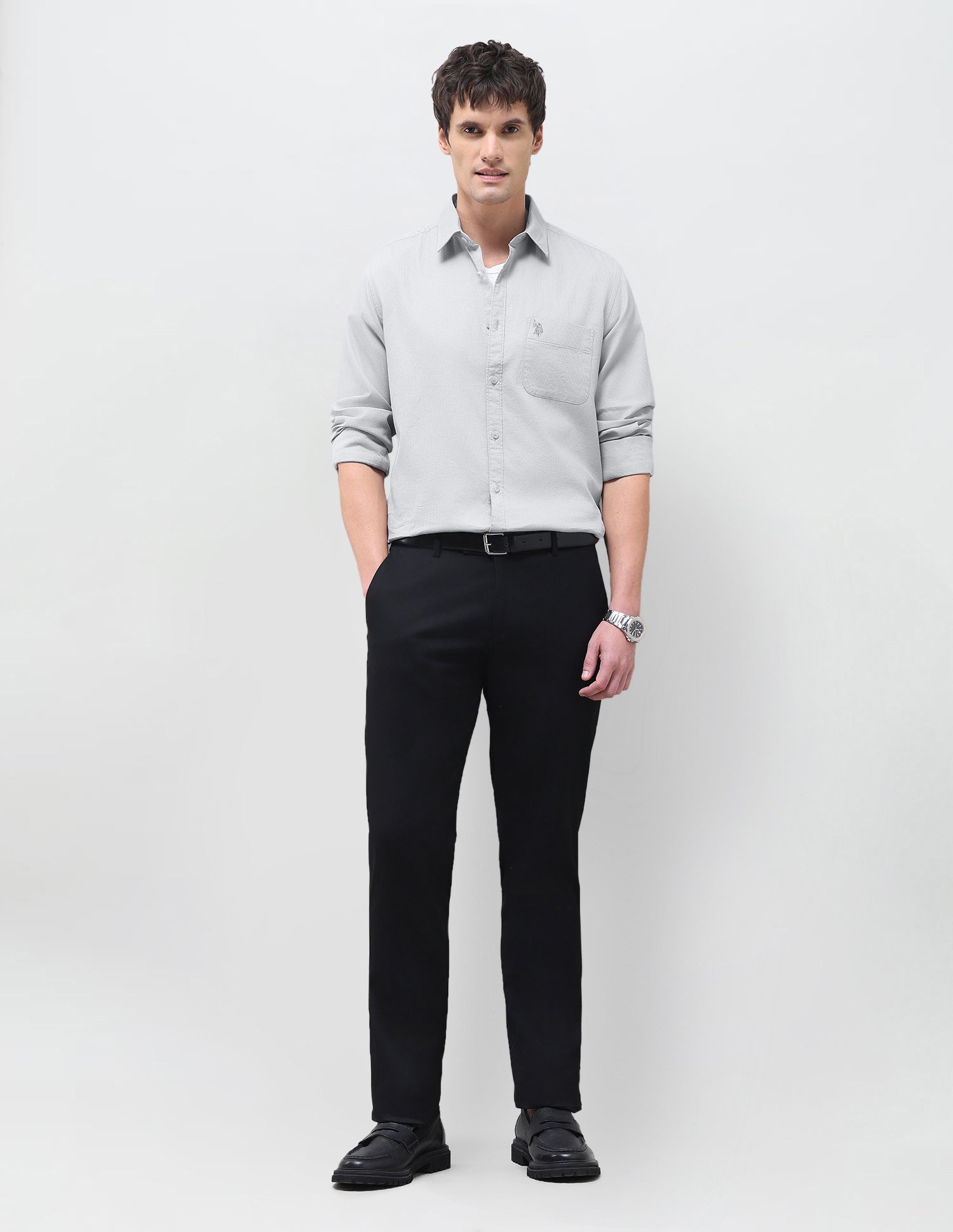 Textured Regular Fit Shirt Light Grey - U.S. Polo Assn. India | Large