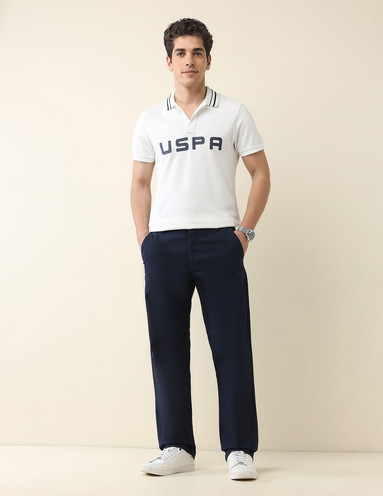 Straight Fit Solid Chinos Navy - U.S. Polo Assn. India | Large