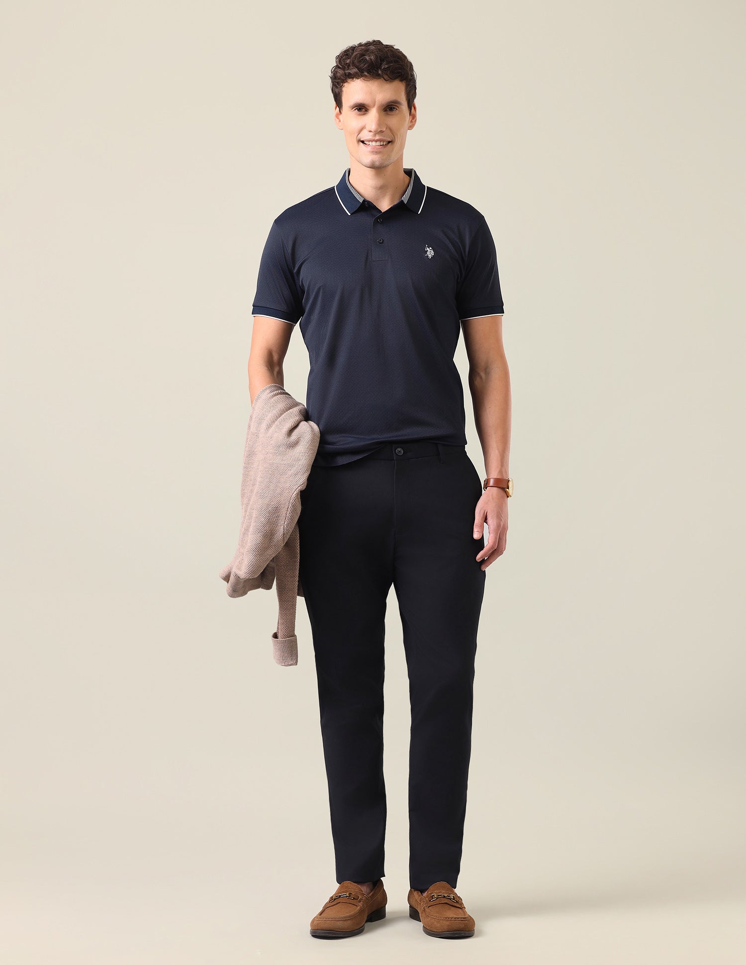 Textured Slim Fit Polo Shirt Navy - U.S. Polo Assn. India | Large