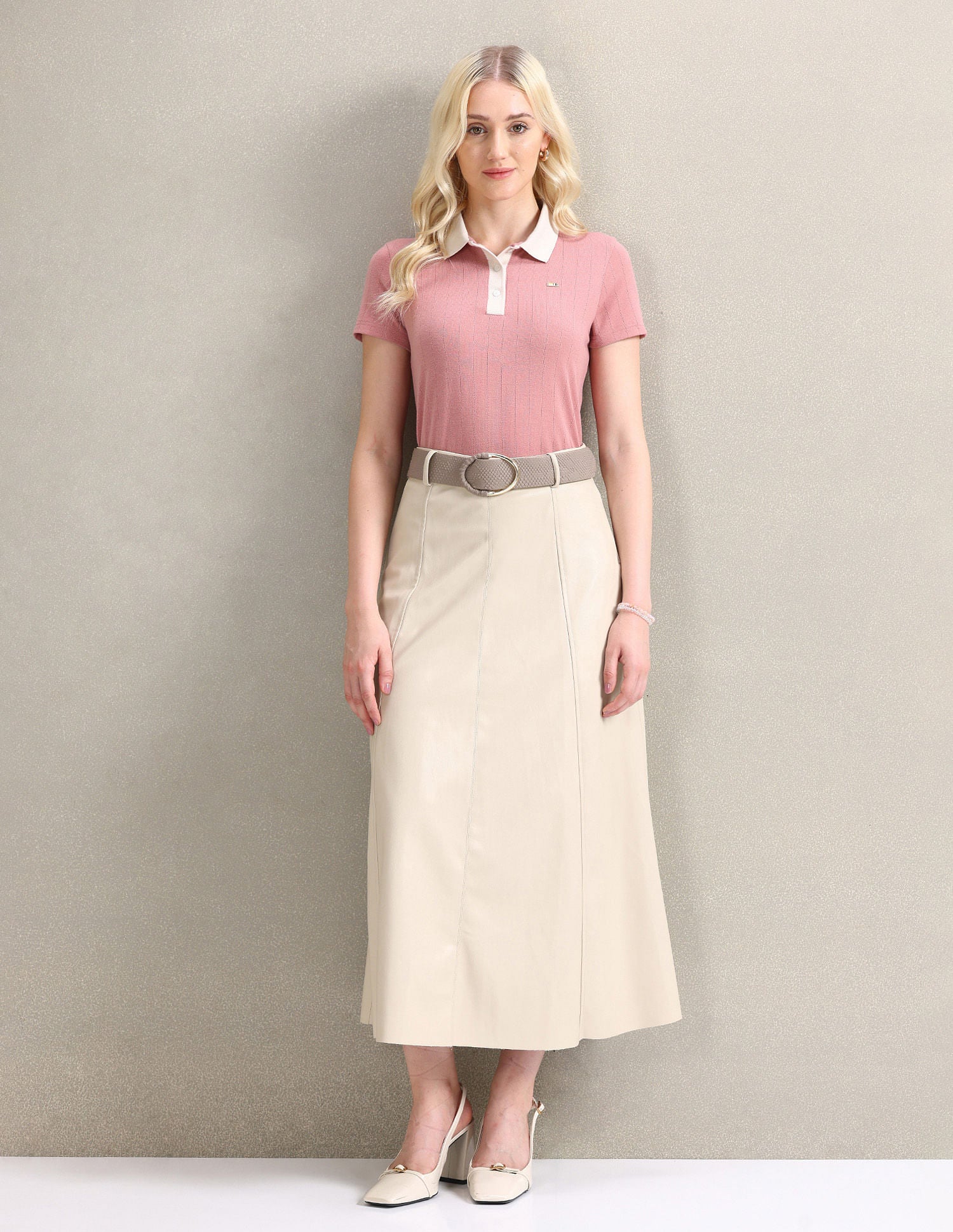 Contrast Collar Textured Polo Shirt Dusty Pink - U.S. POLO ASSN. | Large