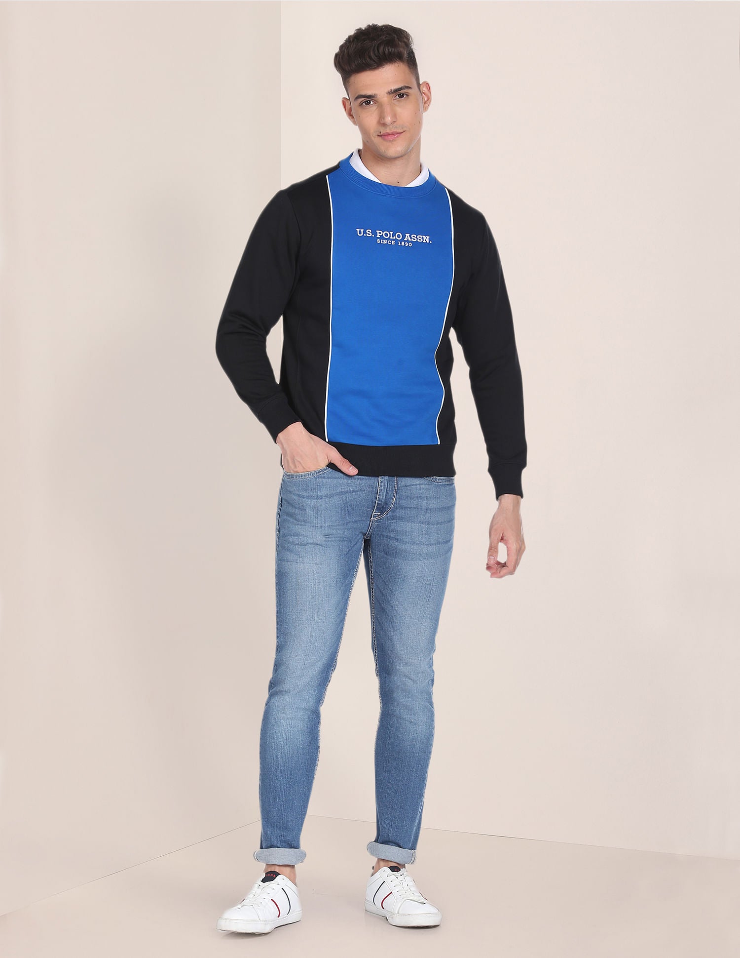 Panelled Colour Block Sweatshirt Black and Blue - U.S. POLO ASSN. | Large