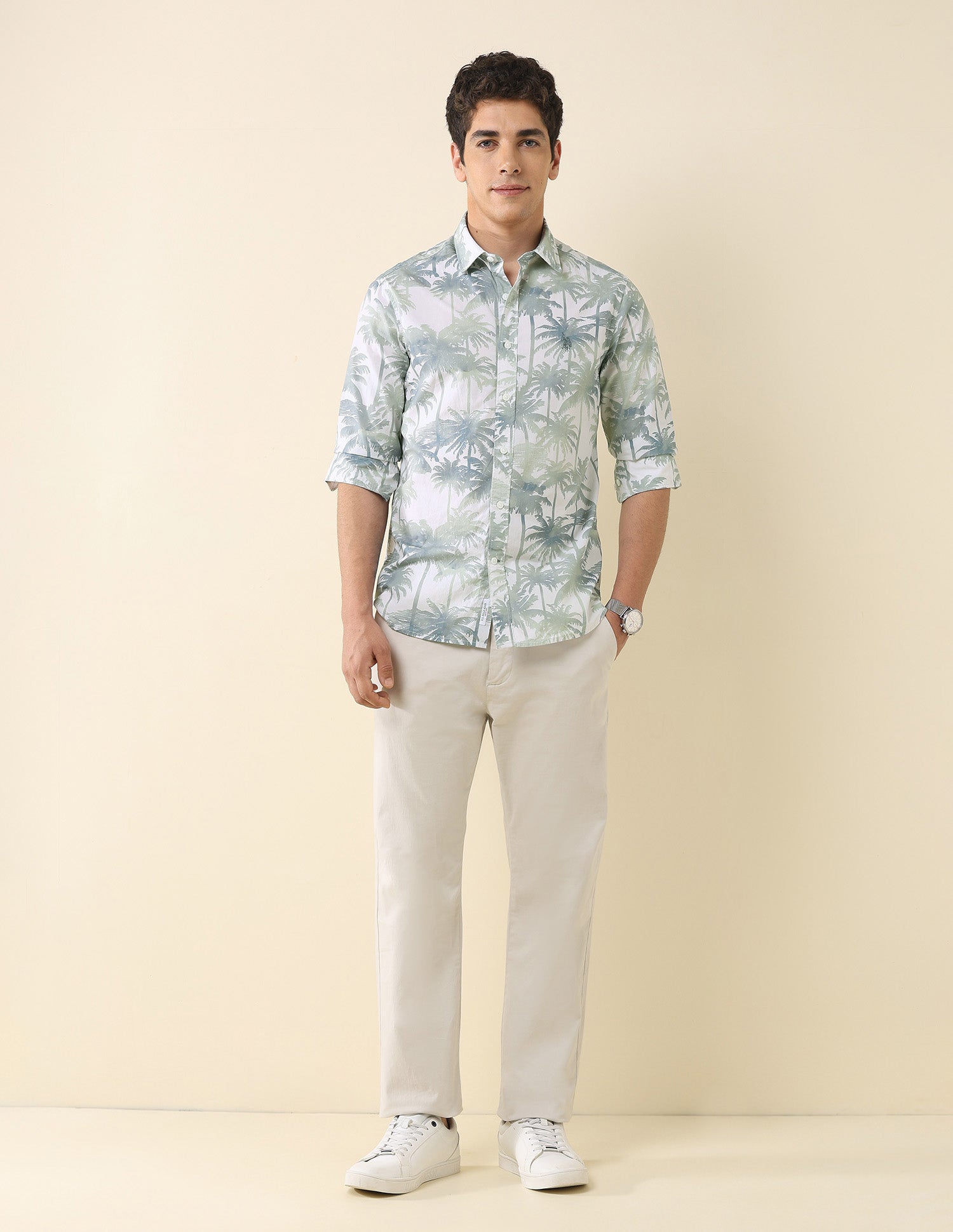 Tropical Printed Poplin Shirt Green - U.S. Polo Assn. India | Large
