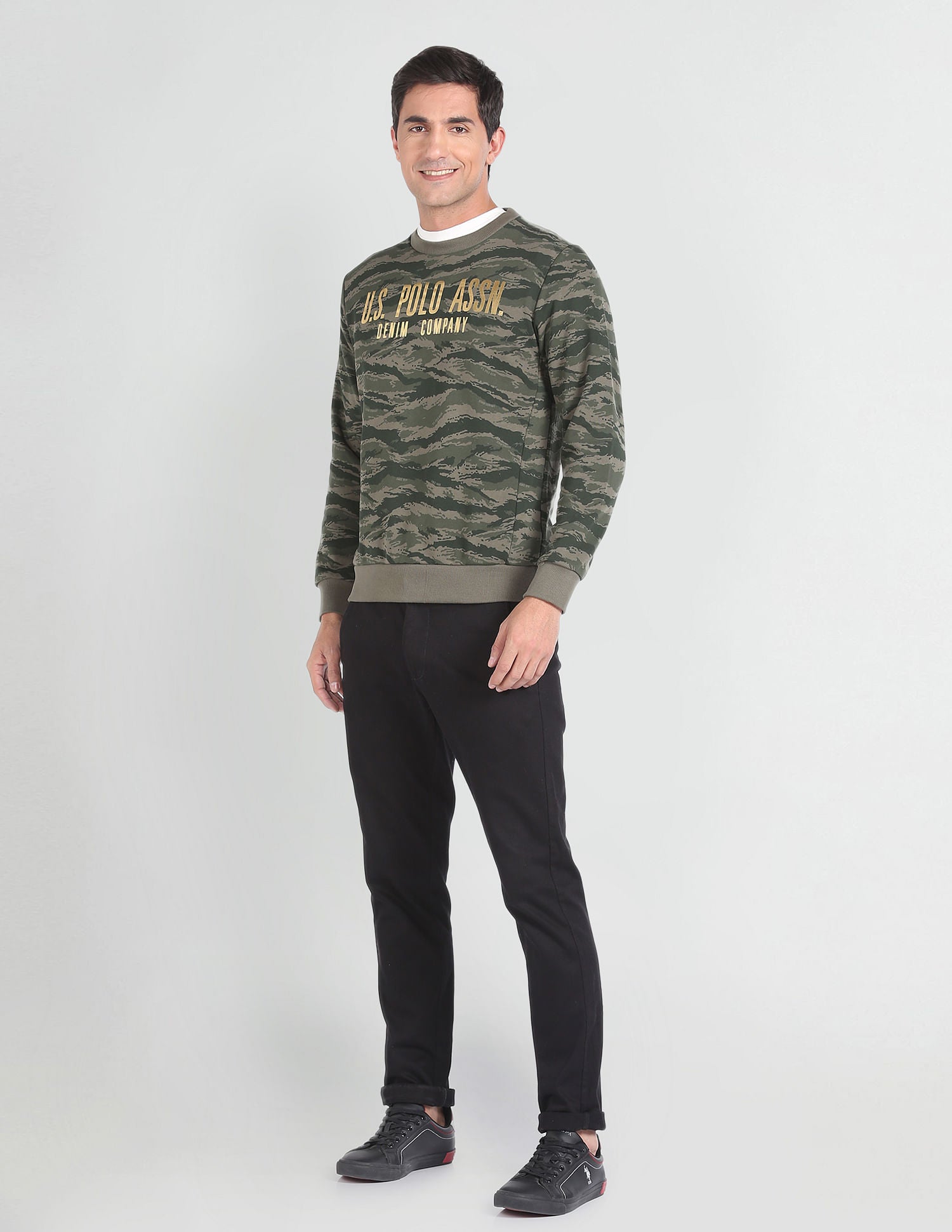 Camouflage Print Crew Neck Sweatshirt Olive - U.S. POLO ASSN. | Large