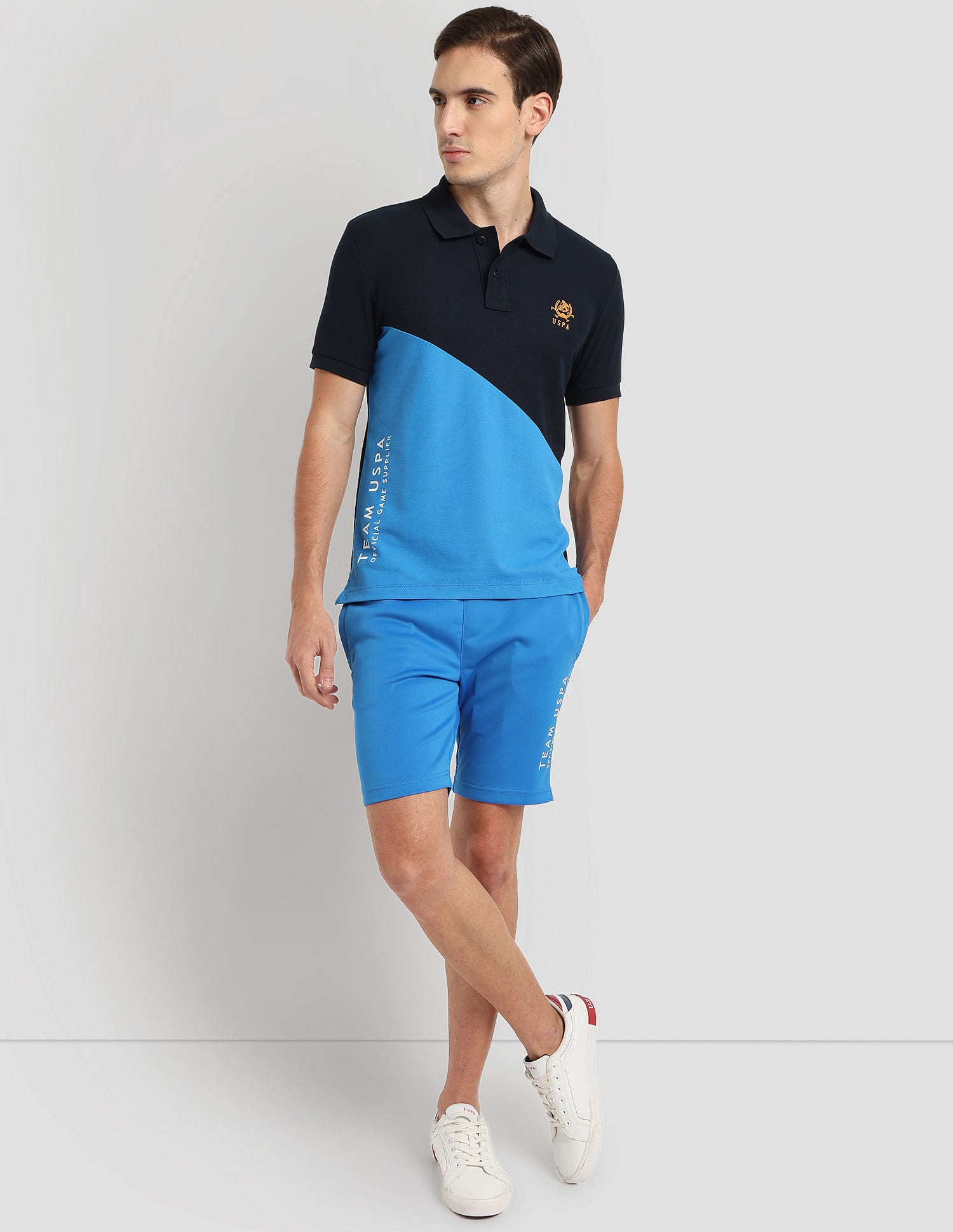 Diagonal Colour Block Active Polo Shirt Navy - U.S. Polo Assn. India | Large