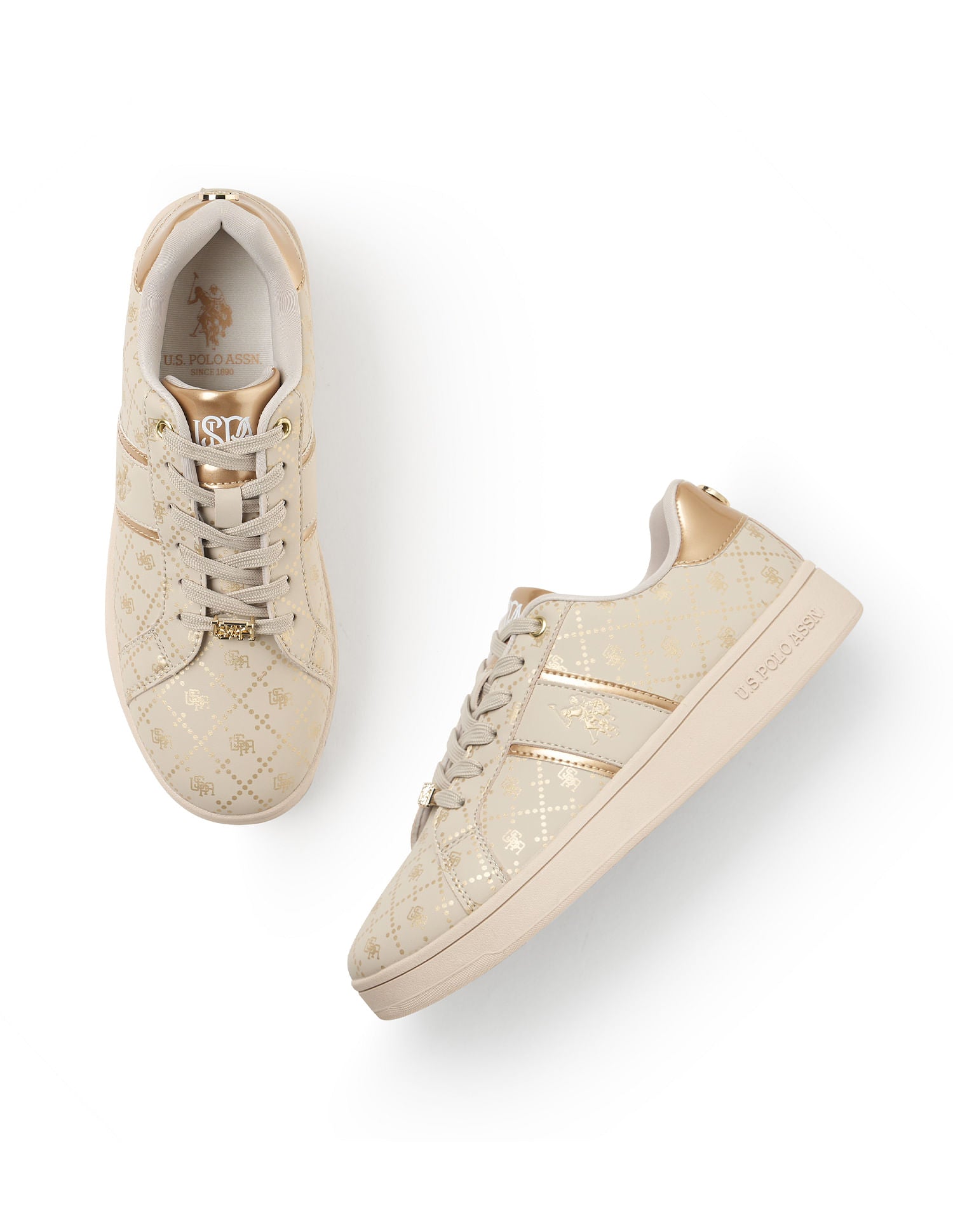 Women Brand Print Harriet Sneakers Beige - U.S. POLO ASSN. | Large