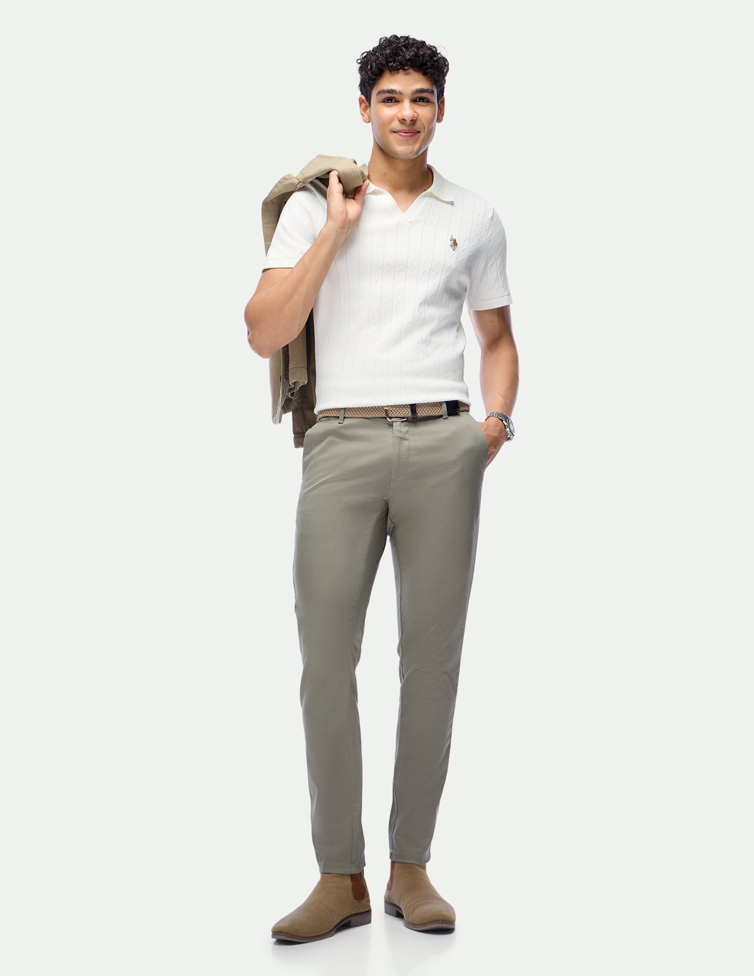 Textured Austin Trim Regular Fit Trousers Light Green - U.S. Polo Assn. India | Large