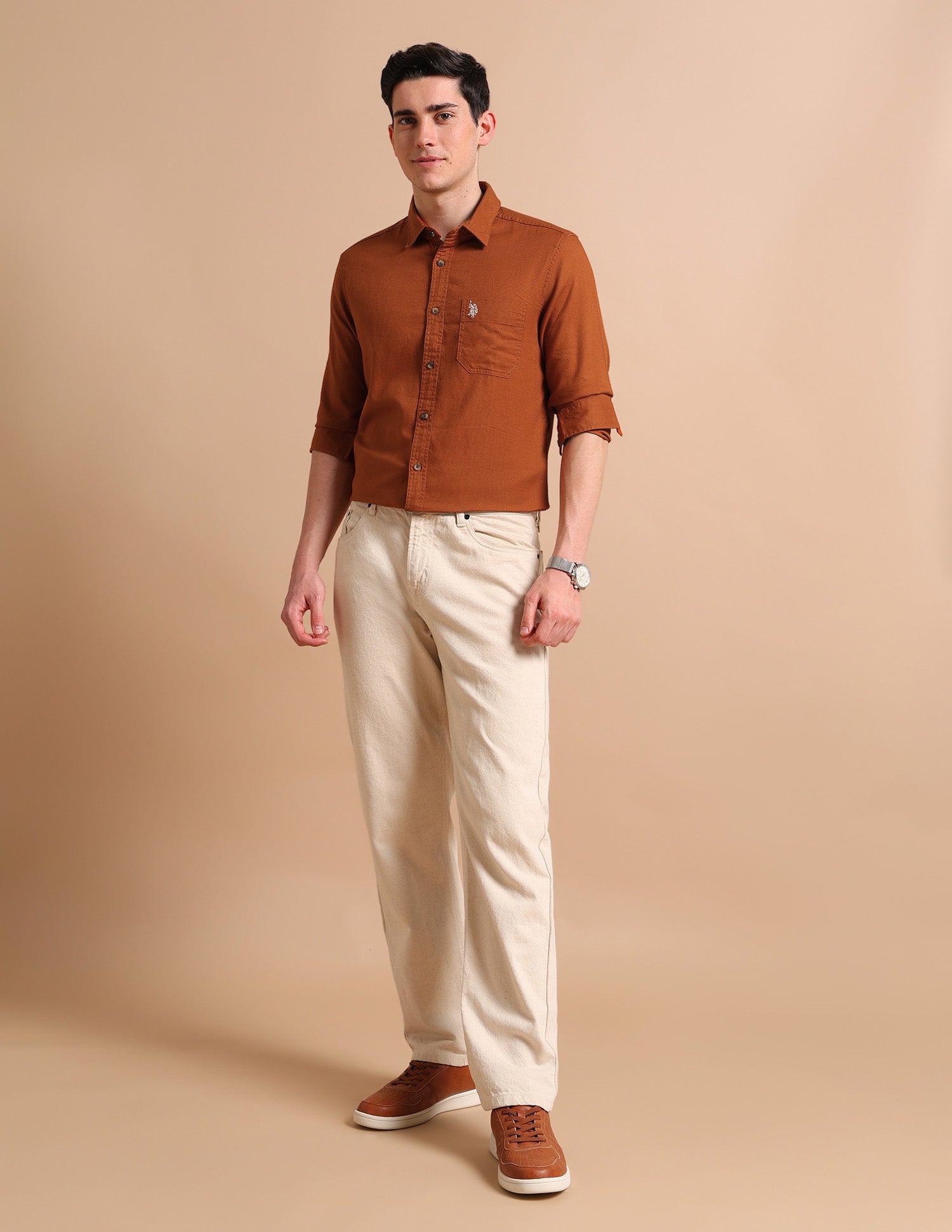 Spread Collar Dobby Shirt Rust - U.S. POLO ASSN. | Large