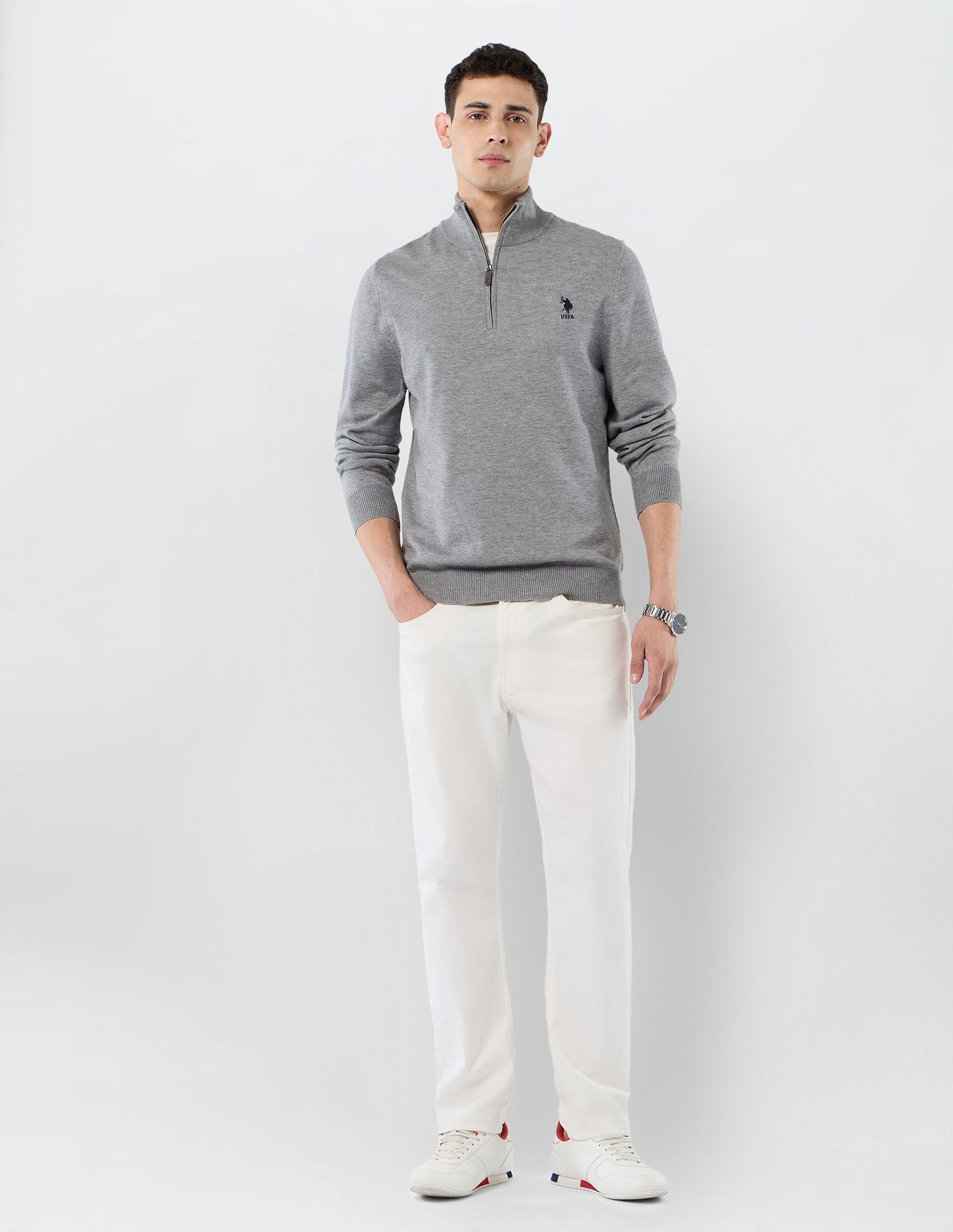 Heathered Regular Fit Sweater Grey - U.S. POLO ASSN. | Large