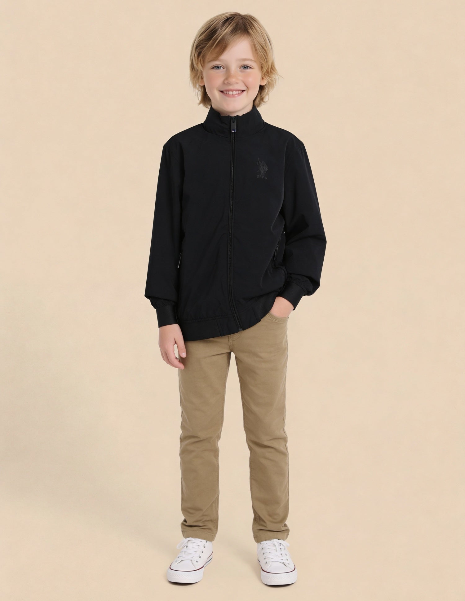 Boys Solid Regular Fit Casual Jacket Black - U.S. Polo Assn. India | Large