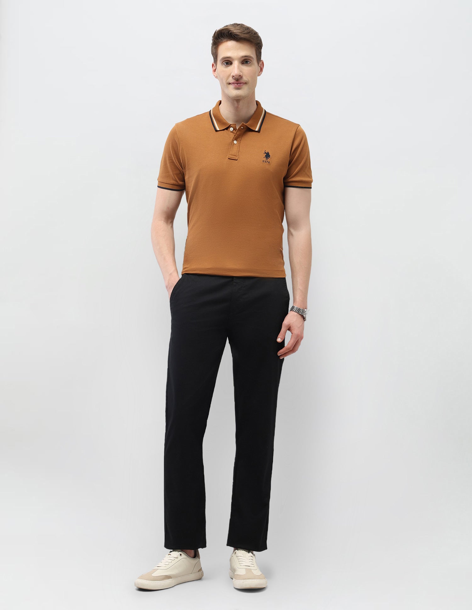 Solid Riley Straight Fit Trousers Black - U.S. Polo Assn. India | Large