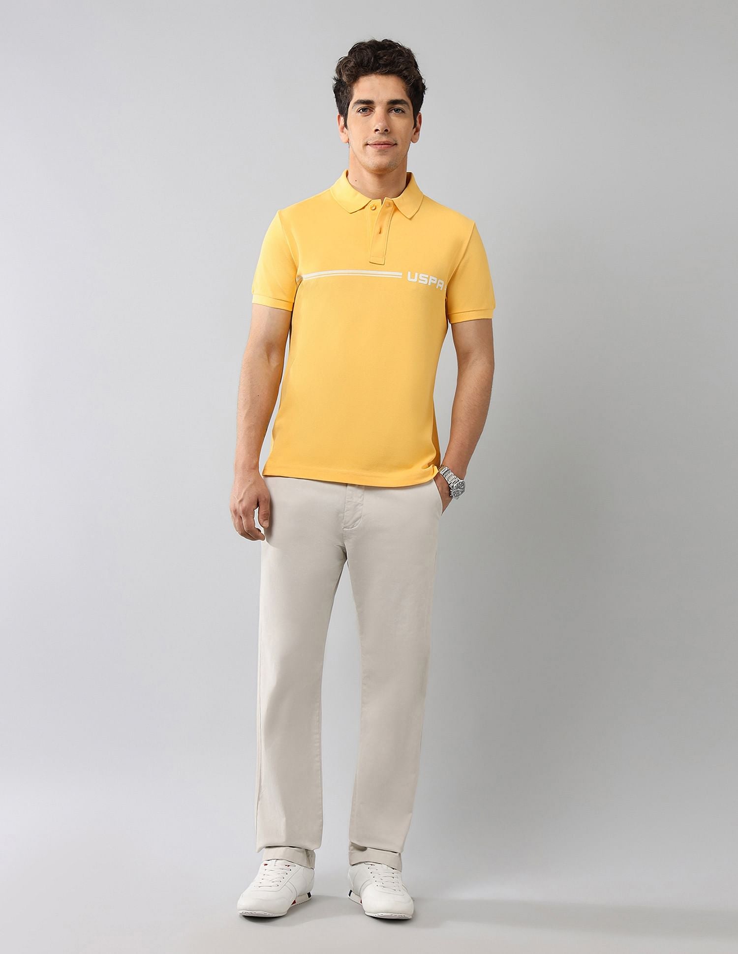 Brand Printed Muscle Fit Polo Shirt Yellow - U.S. POLO ASSN. | Large