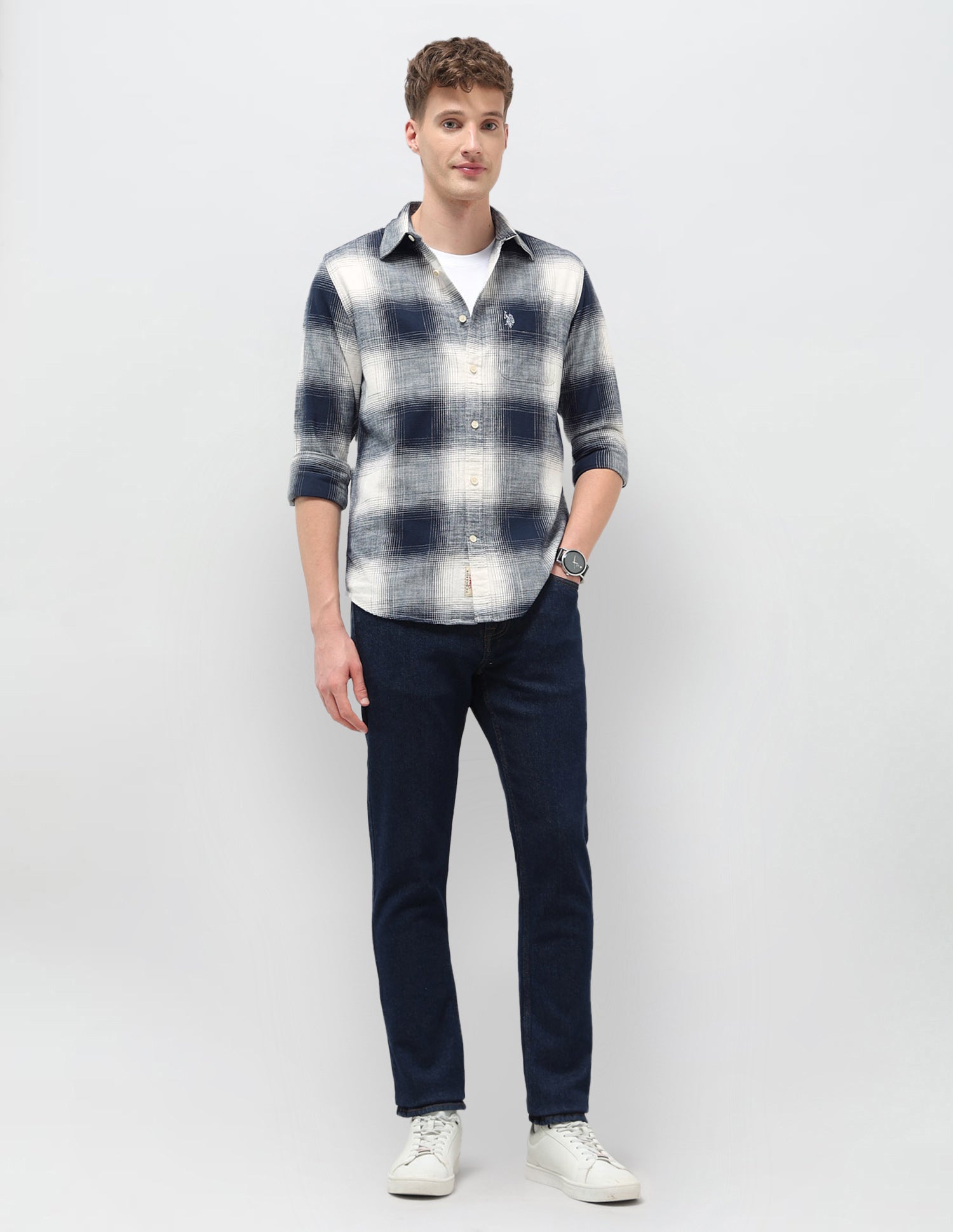 Tartan Checked Slim Fit Shirt Navy - U.S. POLO ASSN. | Large