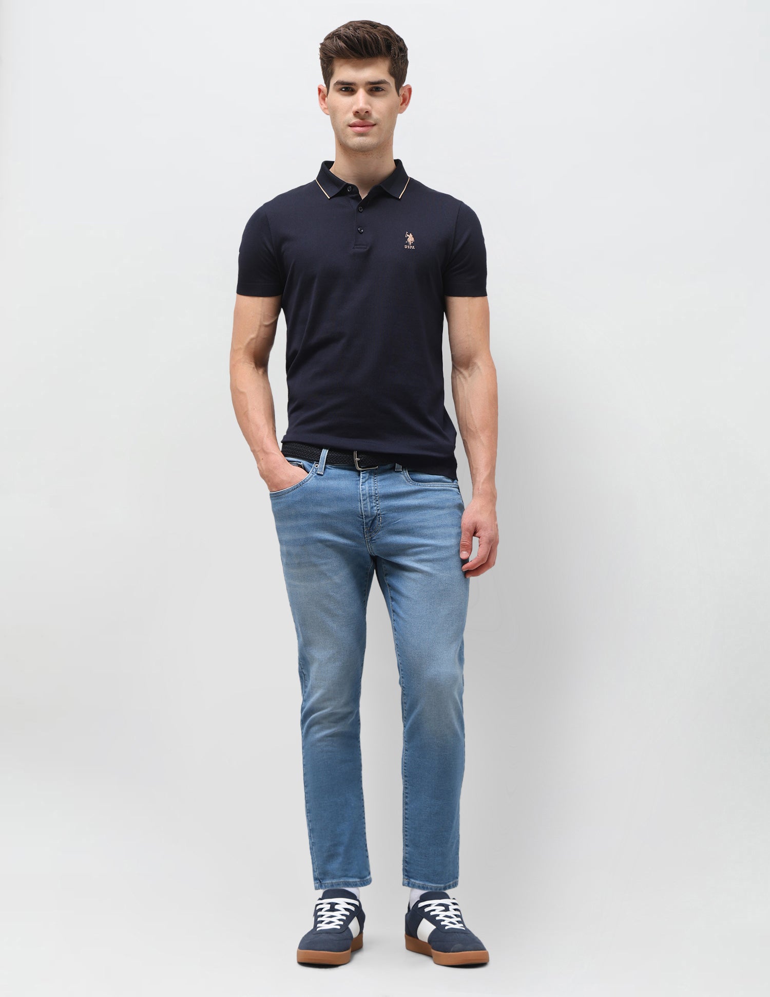 Cole Comfort Cropped Fit Blue Jeans Light Blue - U.S. Polo Assn. India | Large