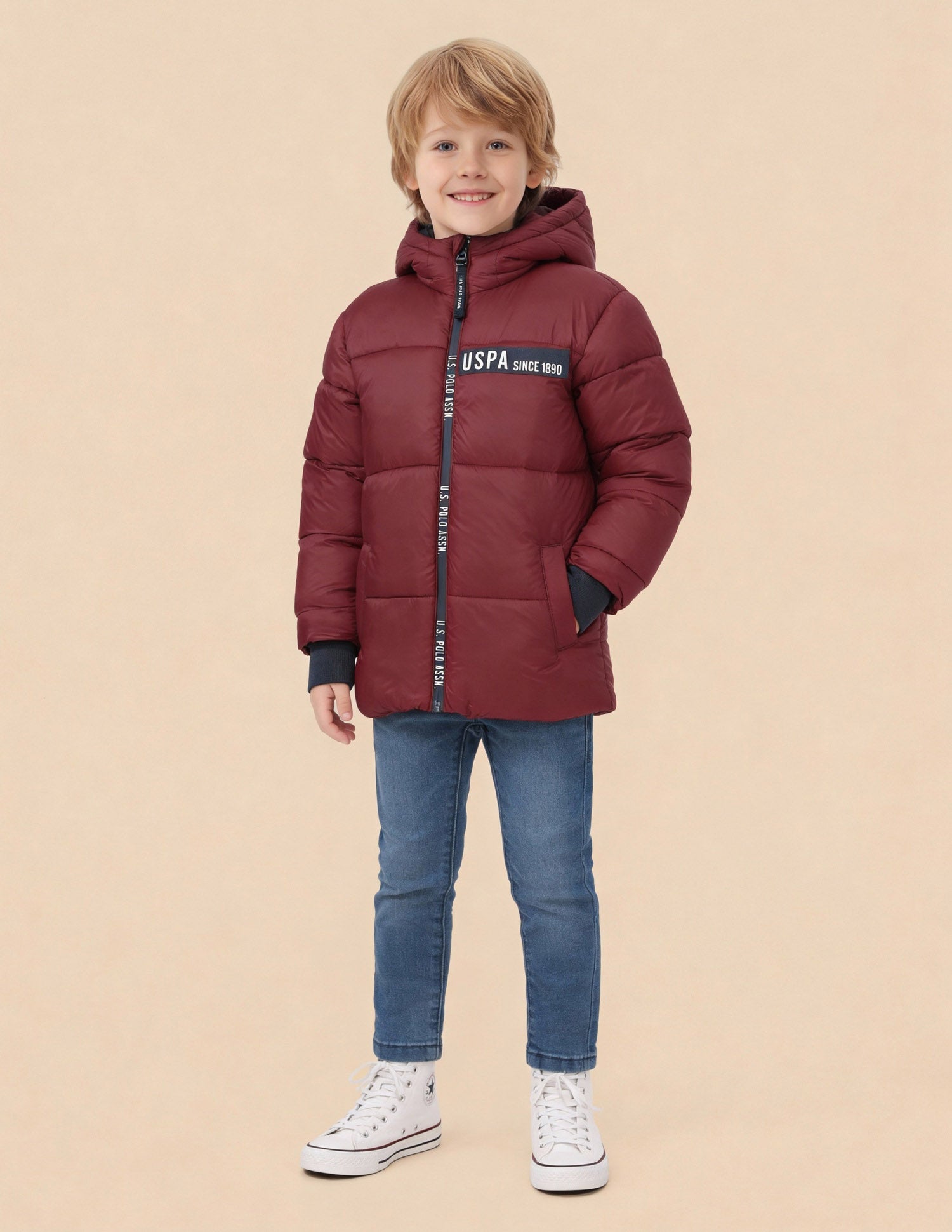 Boys Solid Regular Fit Puffer Jacket Red - U.S. Polo Assn. India | Large