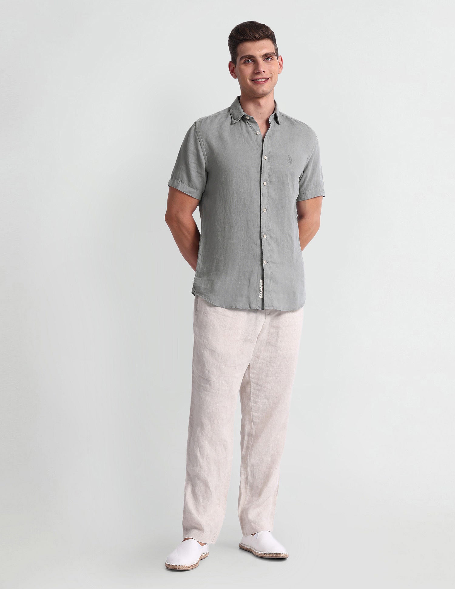 Slim Fit Solid Shirt Light Grey - U.S. Polo Assn. India | Large