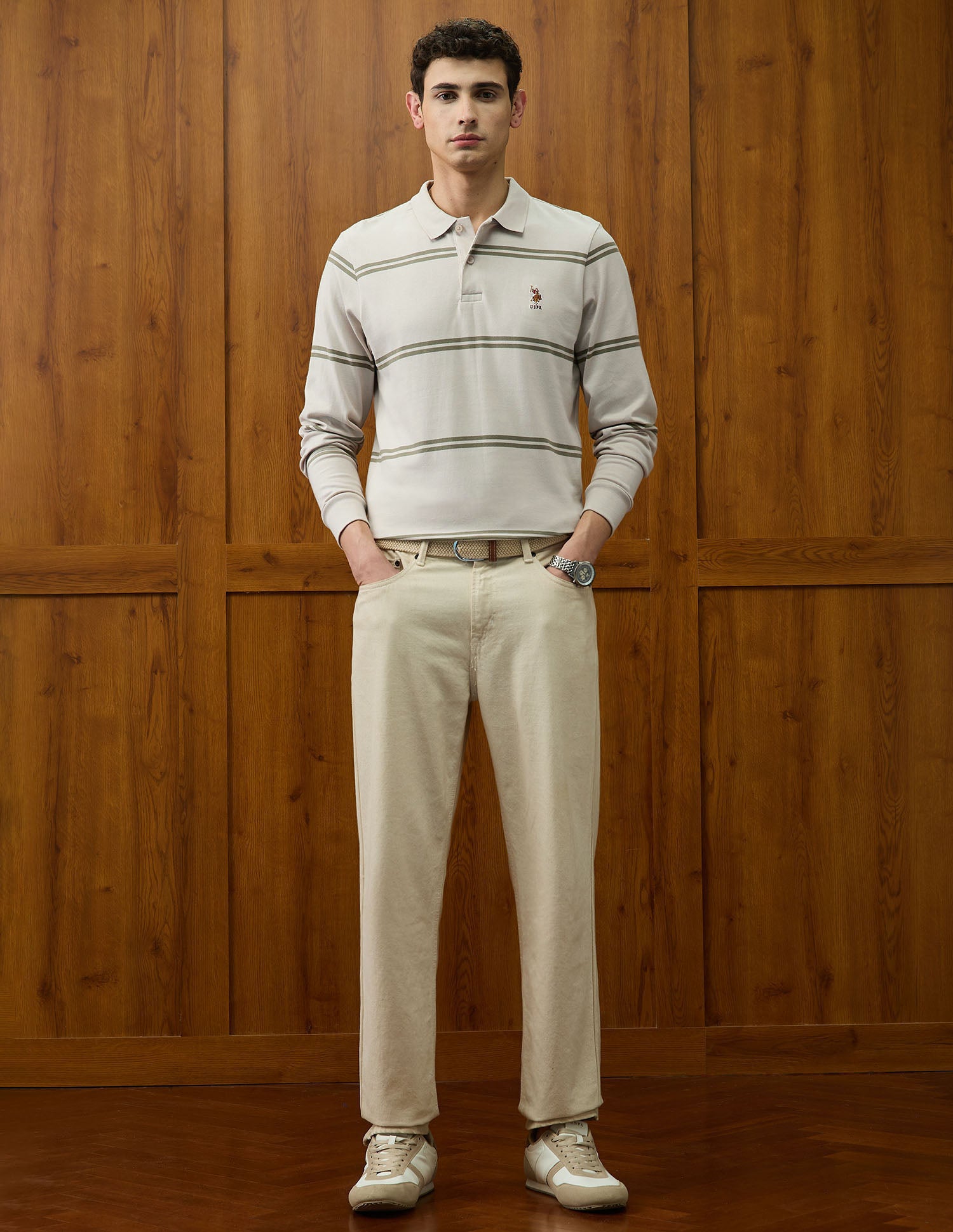 Horizontal Striped Varsity Theatre Polo Shirt Beige - U.S. POLO ASSN. | Large