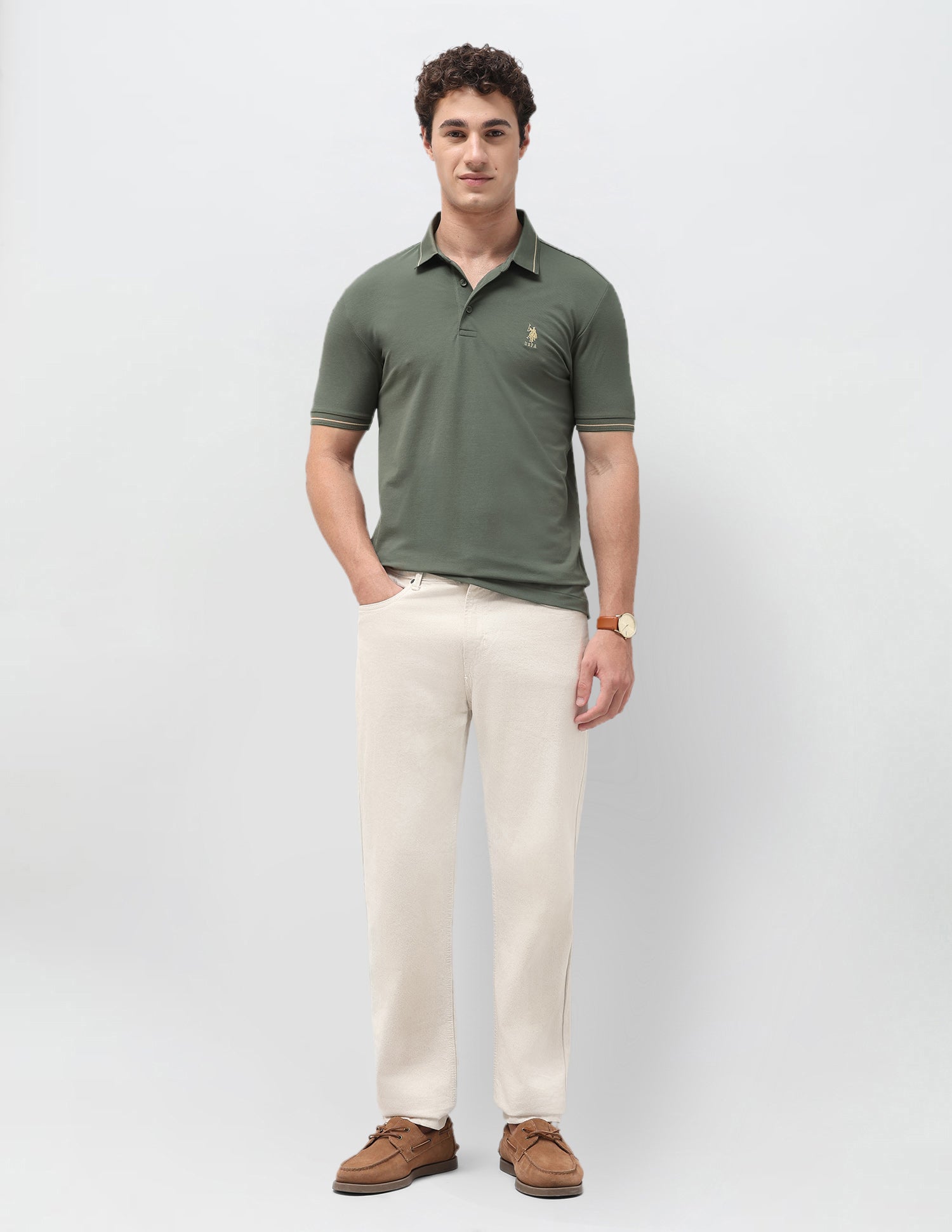Slim Fit Solid Polo Shirt Green - U.S. Polo Assn. India | Large