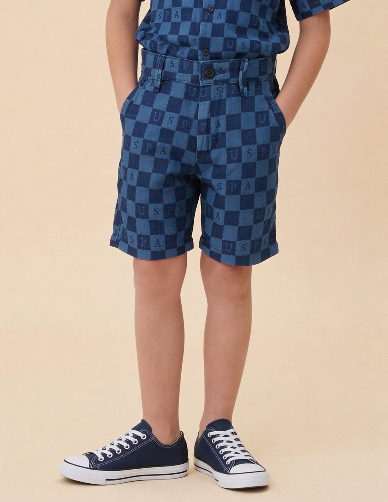 Chequer Brand Printed Relaxed Fit Shorts Indigo - U.S. Polo Assn. India | Large
