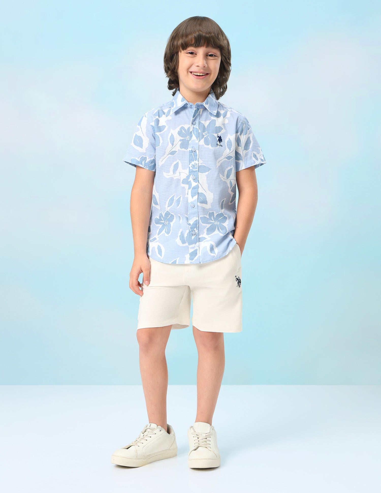 Floral Printed Regular Fit Shirt Light Blue - U.S. Polo Assn. India | Large