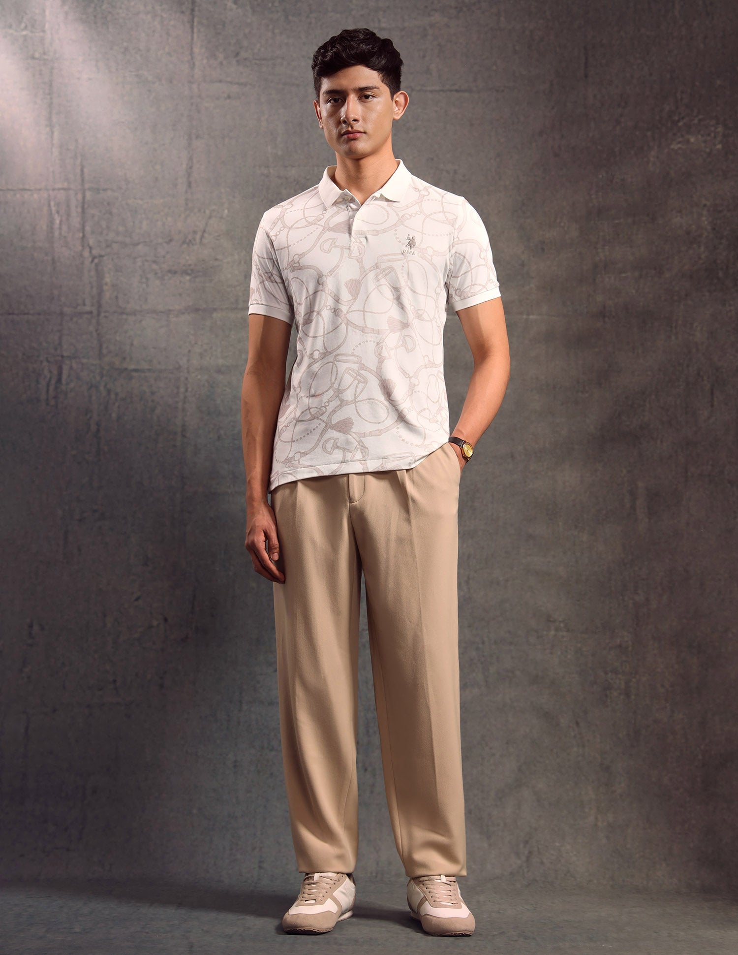 All-Over Printed Muscle Fit Polo shirt White - U.S. POLO ASSN. | Large