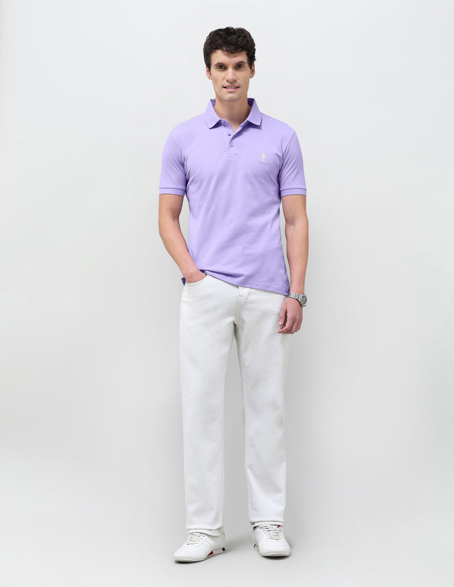 Solid Slim Fit Polo Shirt Purple - U.S. Polo Assn. India | Large