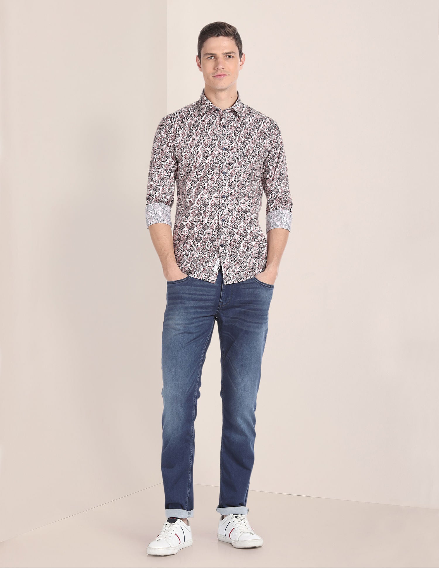 Long Sleeve Floral Print Shirt Maroon and White - U.S. Polo Assn. India | Large
