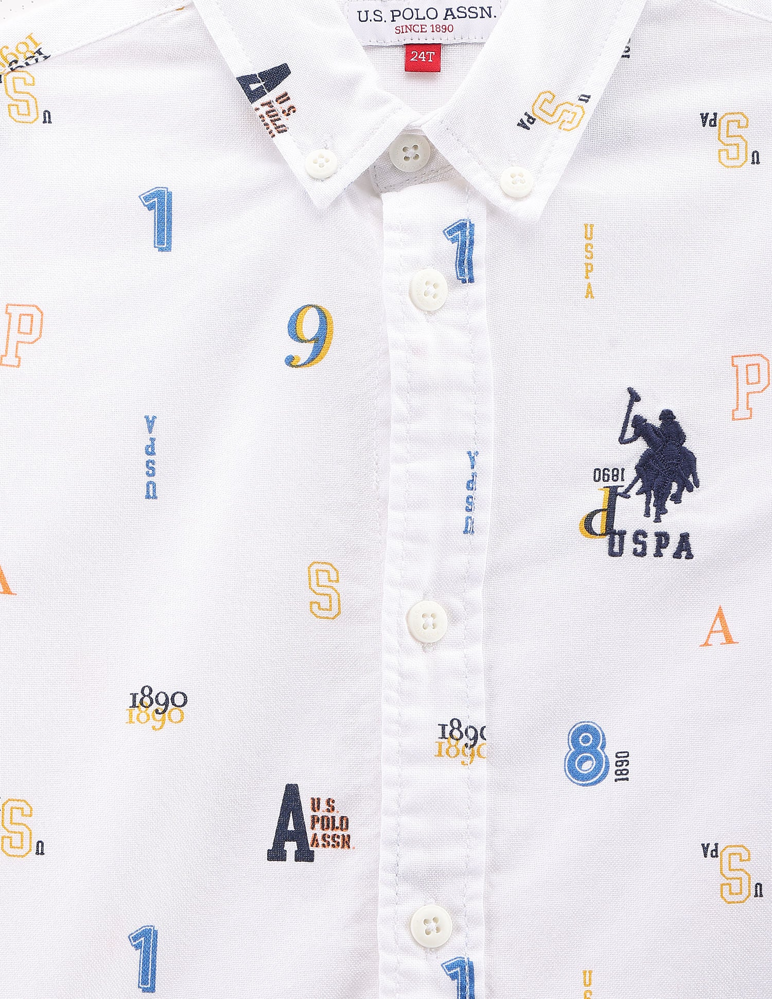 Boys Typography Print Dobby Cotton Shirt White - U.S. POLO ASSN. | Large