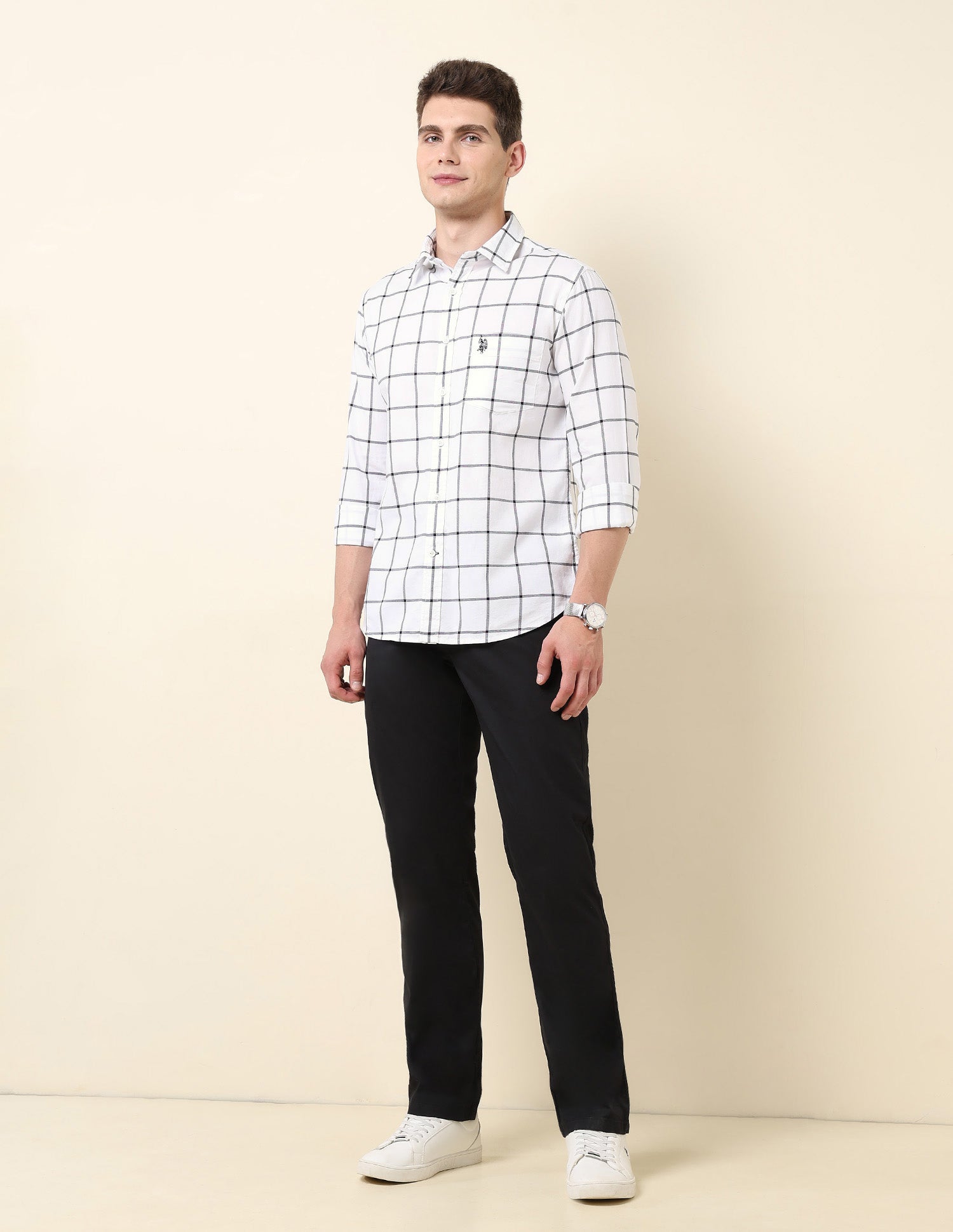 Windowpane Checked Tailored Fit Shirt Black - U.S. Polo Assn. India | Large