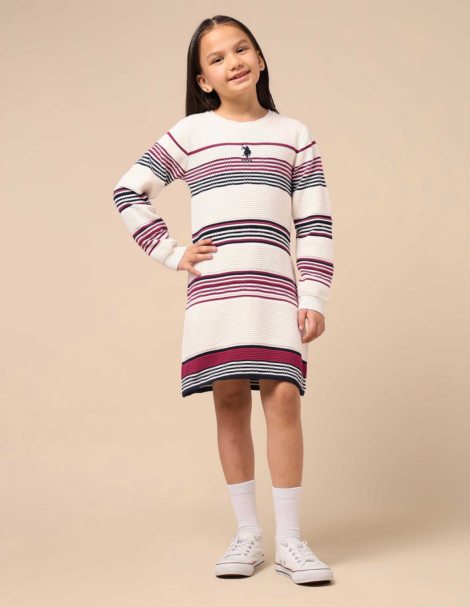 Girls Regular Fit Sweater Dress Off White - U.S. POLO ASSN. | Large