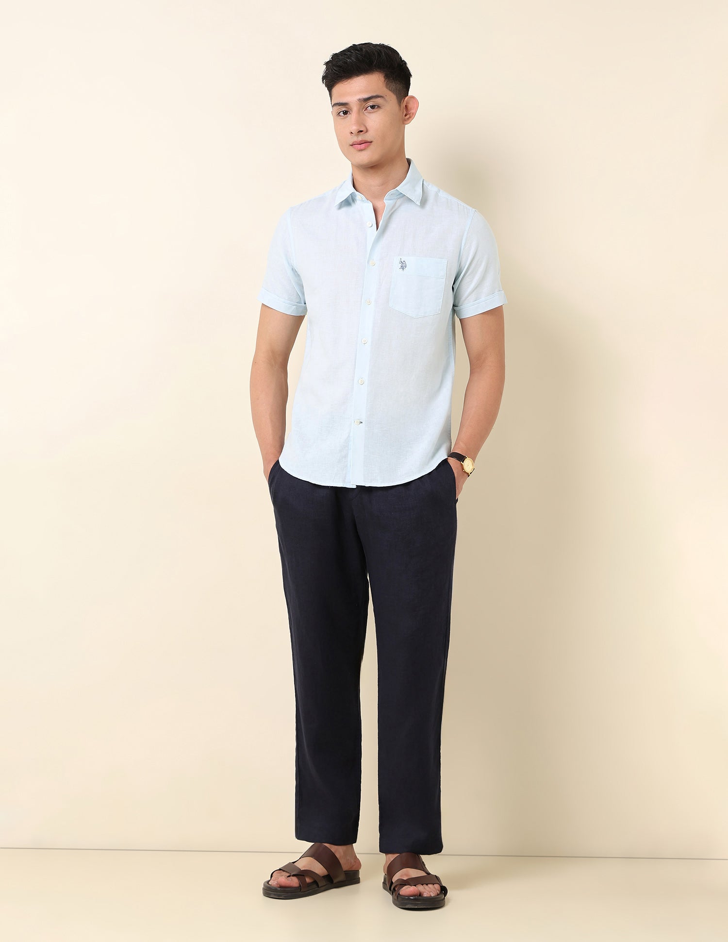 Tailored Fit Solid Shirt Blue - U.S. Polo Assn. India | Large