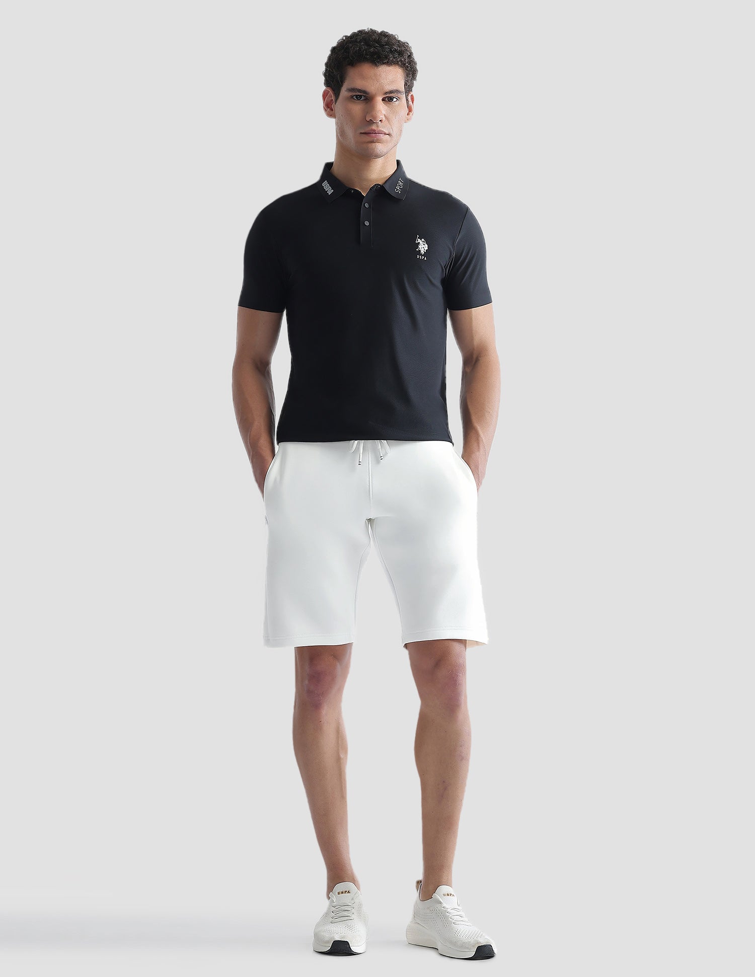 Mid Rise Solid Active Shorts Beige - U.S. Polo Assn. India | Large