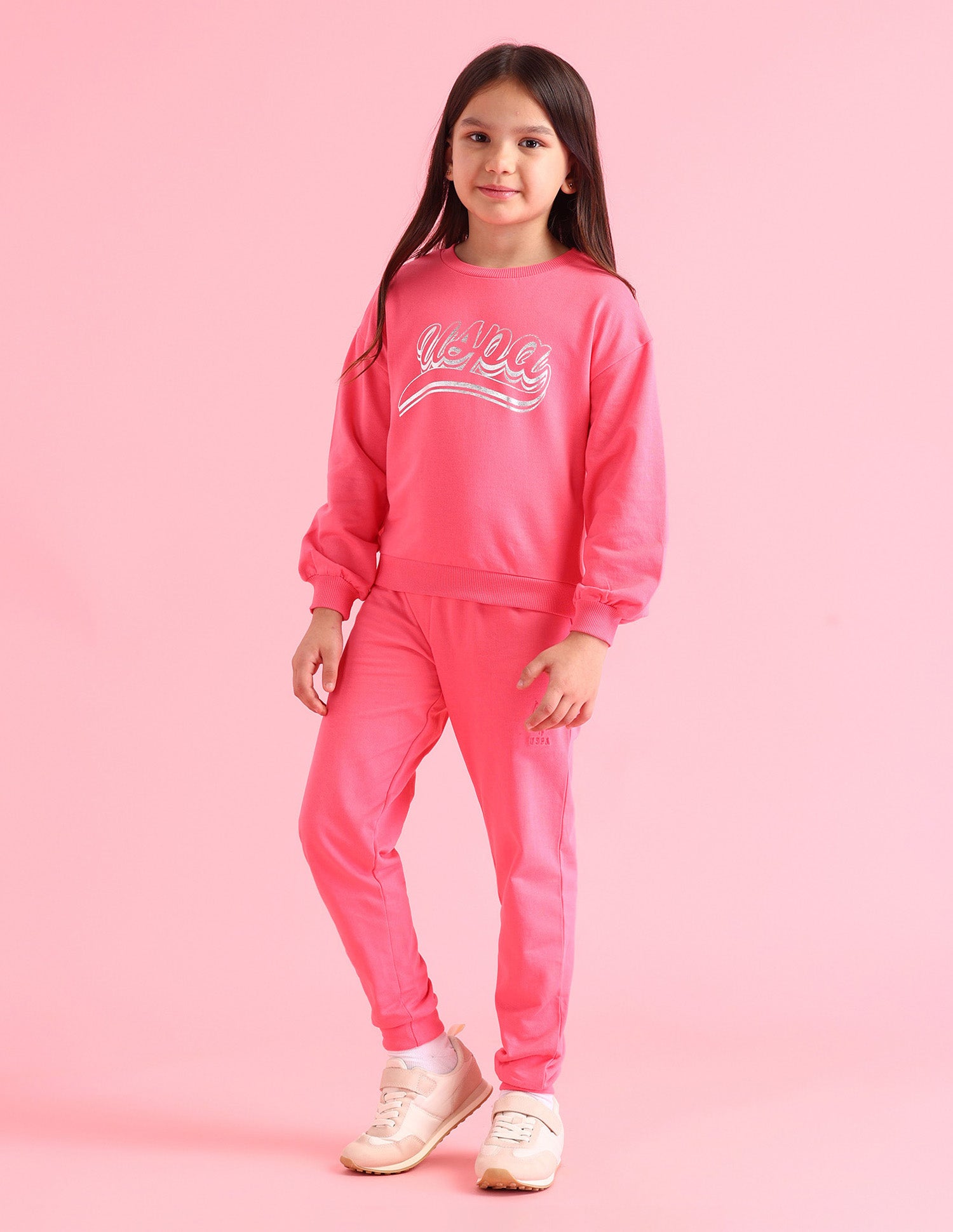 Girls Brand Printed Regular Fit Sweatshirt Pink - U.S. POLO ASSN. | Large