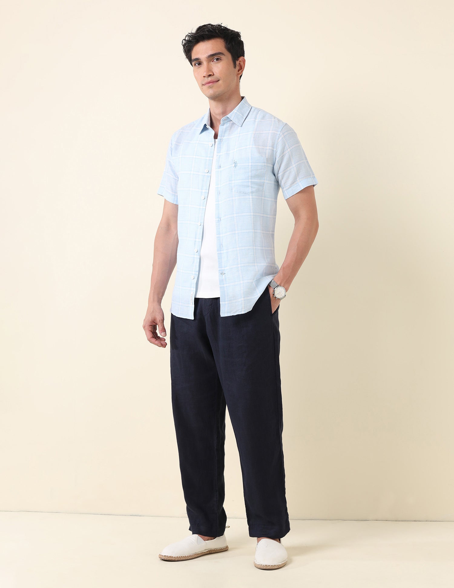 Grid Tattersall Checked Tailored Fit Shirt Light Blue - U.S. Polo Assn. India | Large