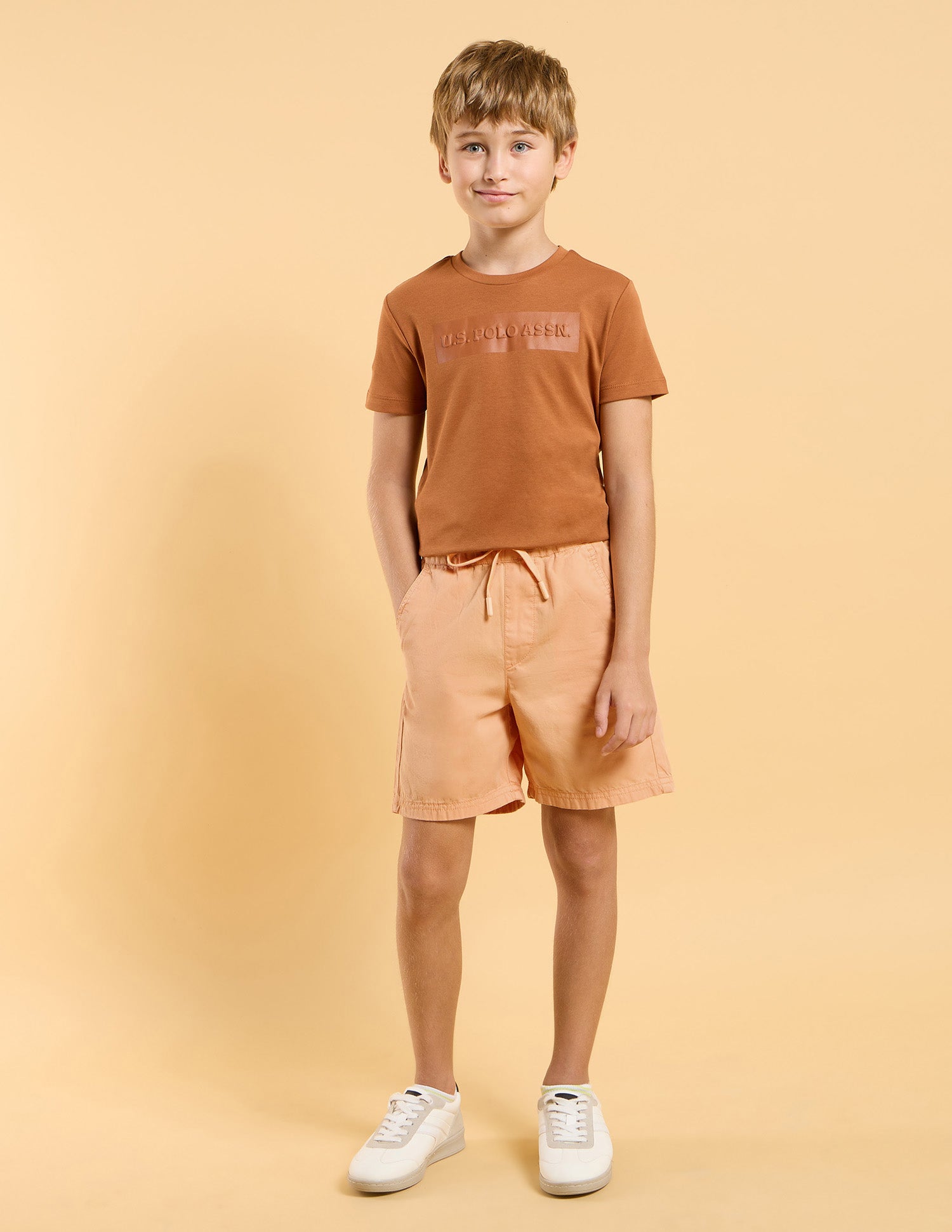 Boys Solid Regular Fit Shorts Peach - U.S. POLO ASSN. | Large