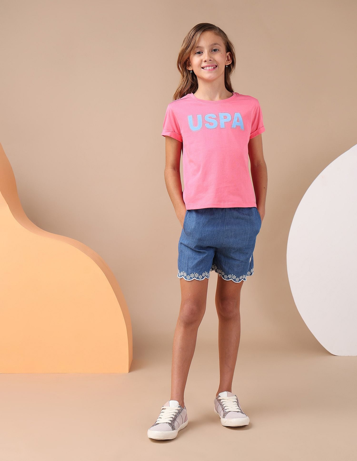 Girls Flock Print Relaxed Fit T-Shirt Pink - U.S. POLO ASSN. | Large