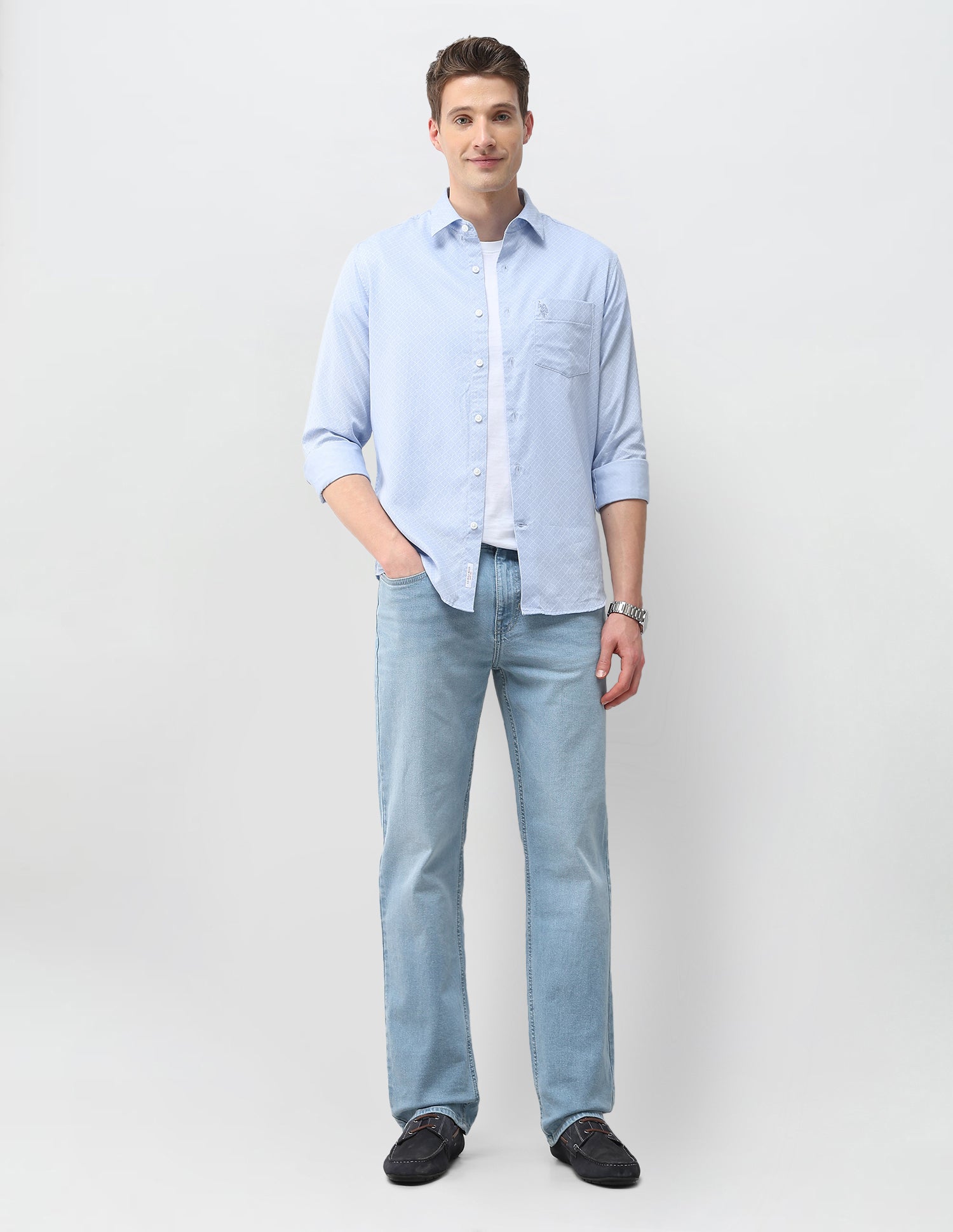 Geometric Printed Dobby Shirt Light Blue - U.S. Polo Assn. India | Large