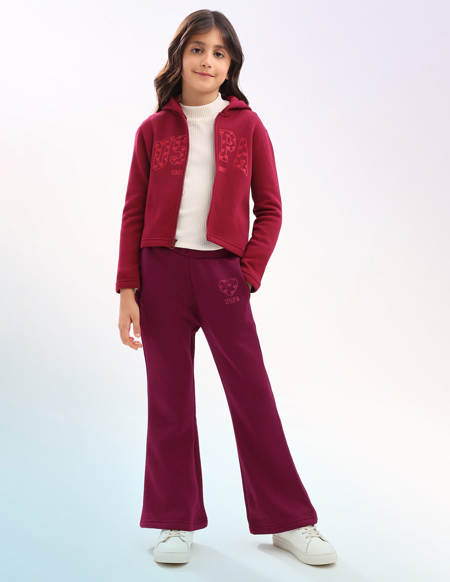 Girls Solid Regular Fit Flared Track Pants Wine - U.S. POLO ASSN. | Large