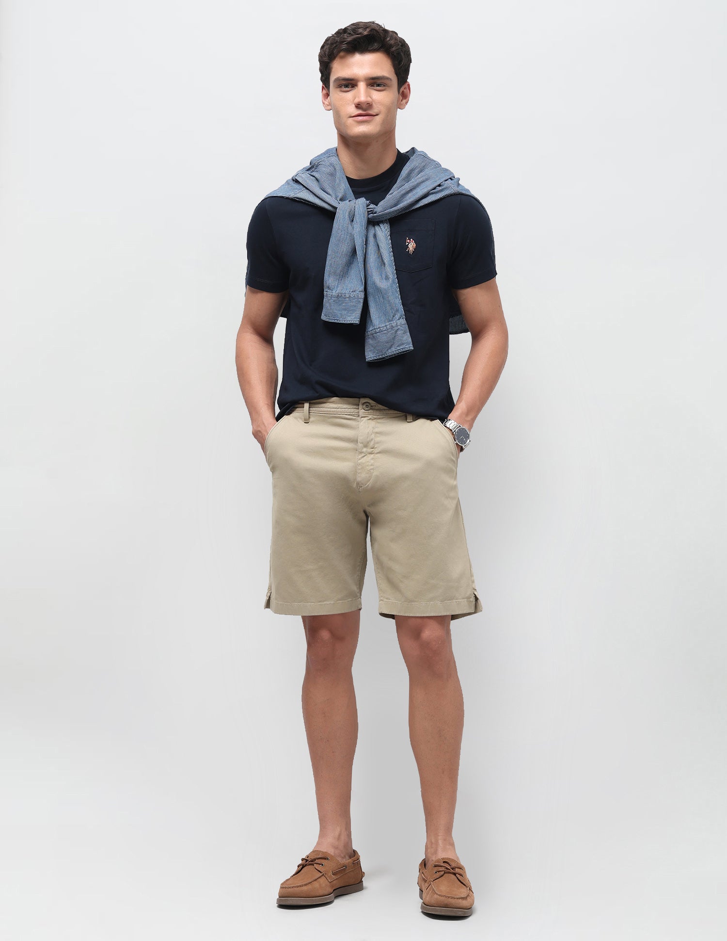 Mid Rise Slim Fit Shorts Khaki - U.S. Polo Assn. India | Large