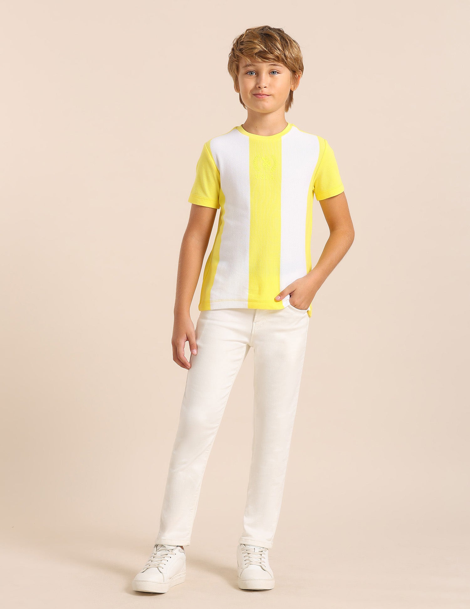 Boys Colorblocked Regular Fit T-Shirt Light Yellow - U.S. POLO ASSN. | Large