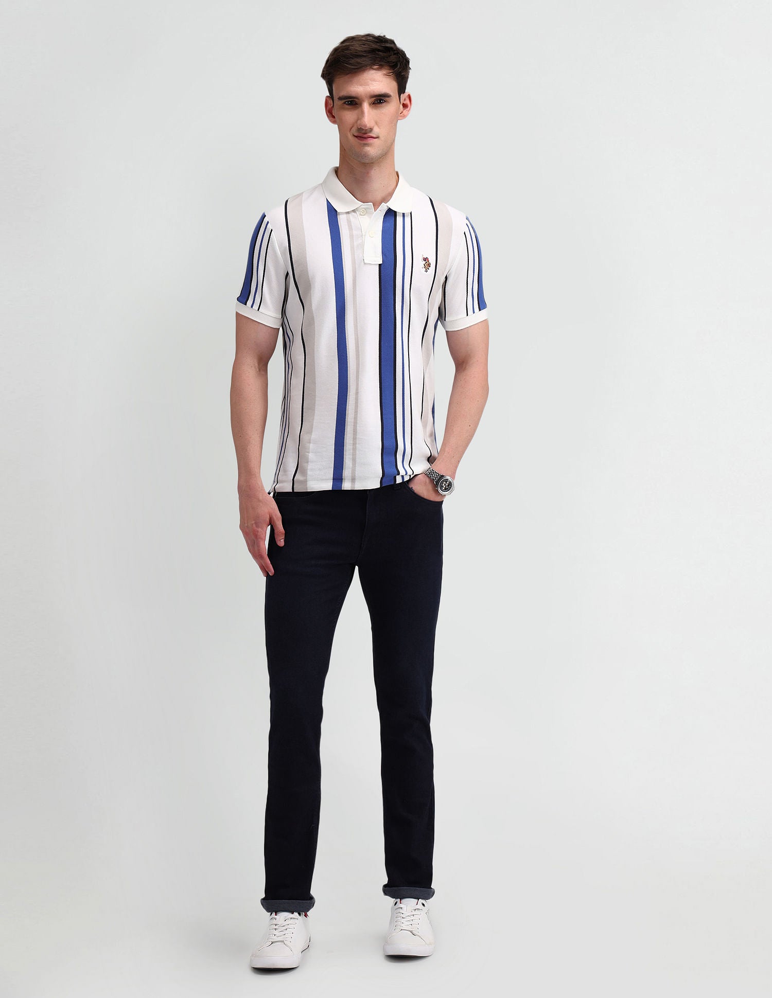 Muscle Fit Vertical Striped Polo Shirt Blue - U.S. Polo Assn. India | Large