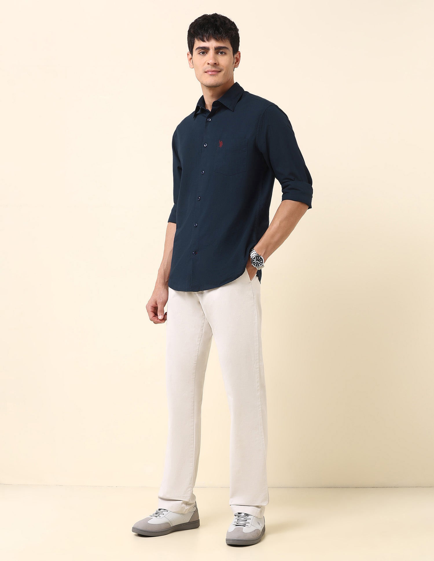 Twill Solid Tailored Fit Shirt Navy - U.S. Polo Assn. India | Large
