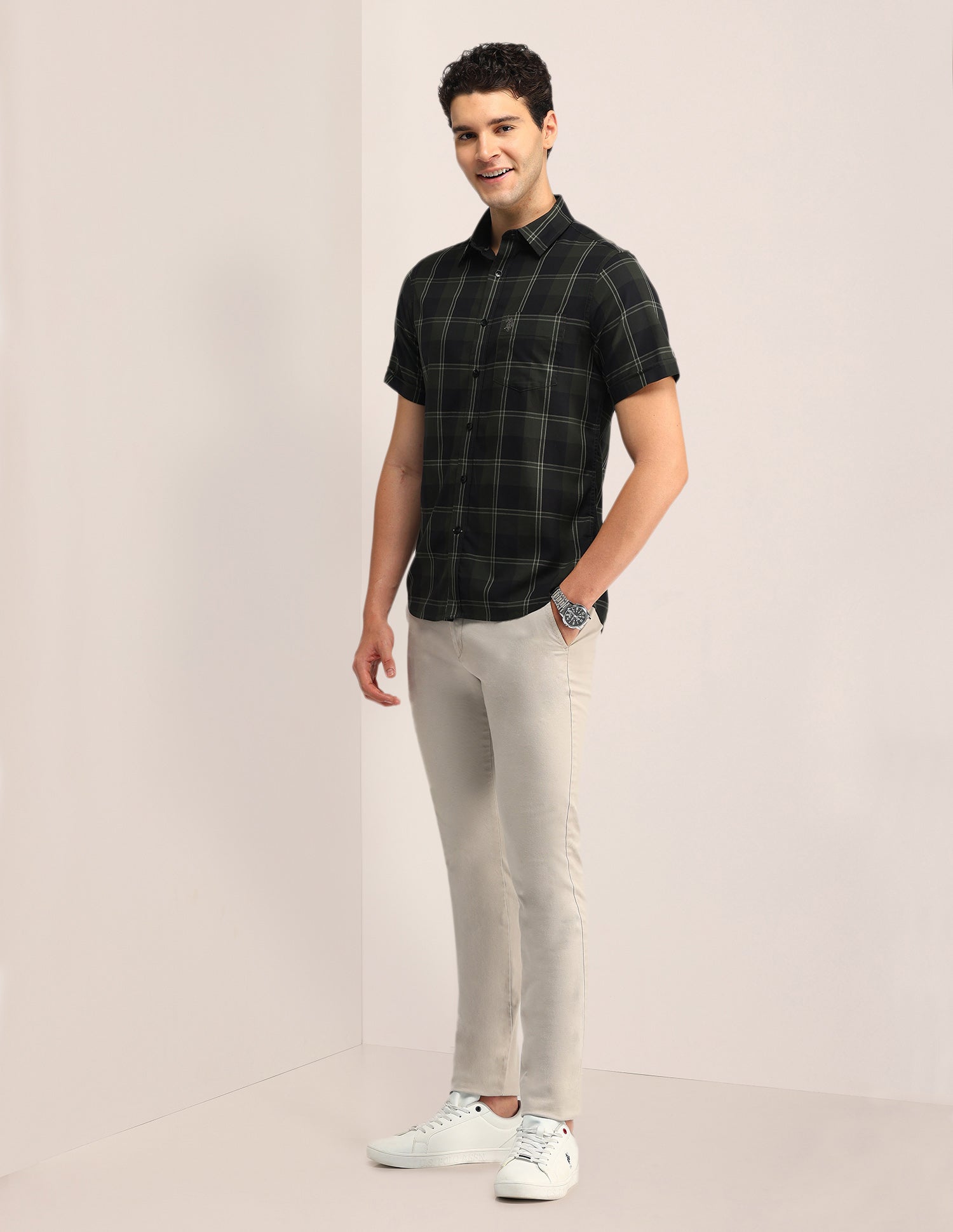 Midscale Checked Tailored Fit Shirt Dark Green - U.S. Polo Assn. India | Large