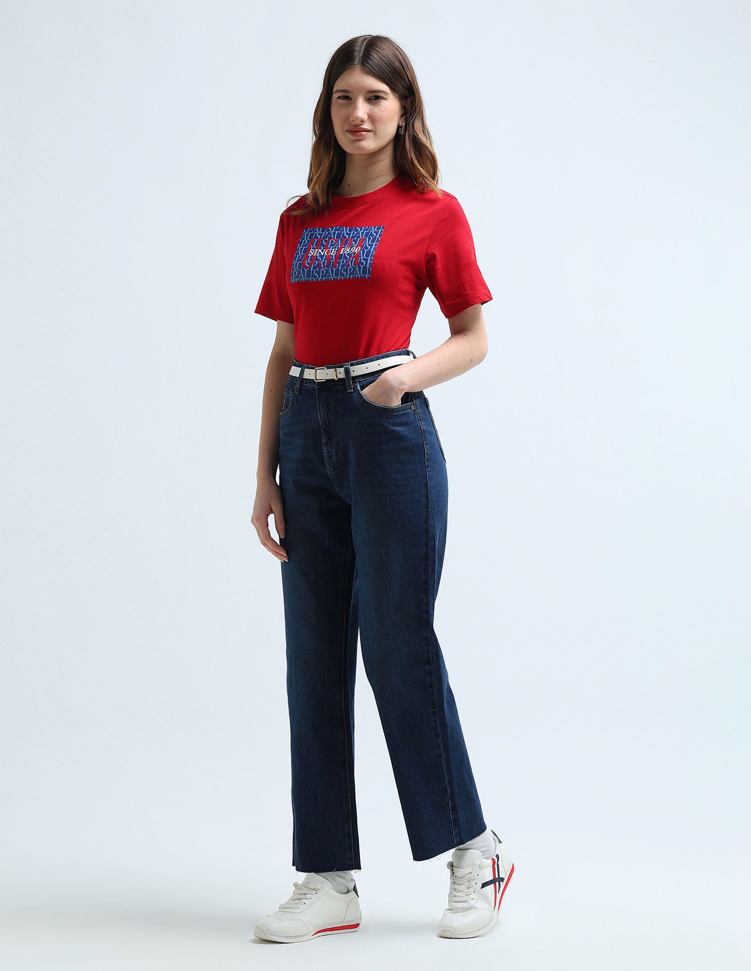 High Rise Straight Fit Jeans Dark Blue - U.S. POLO ASSN. | Large